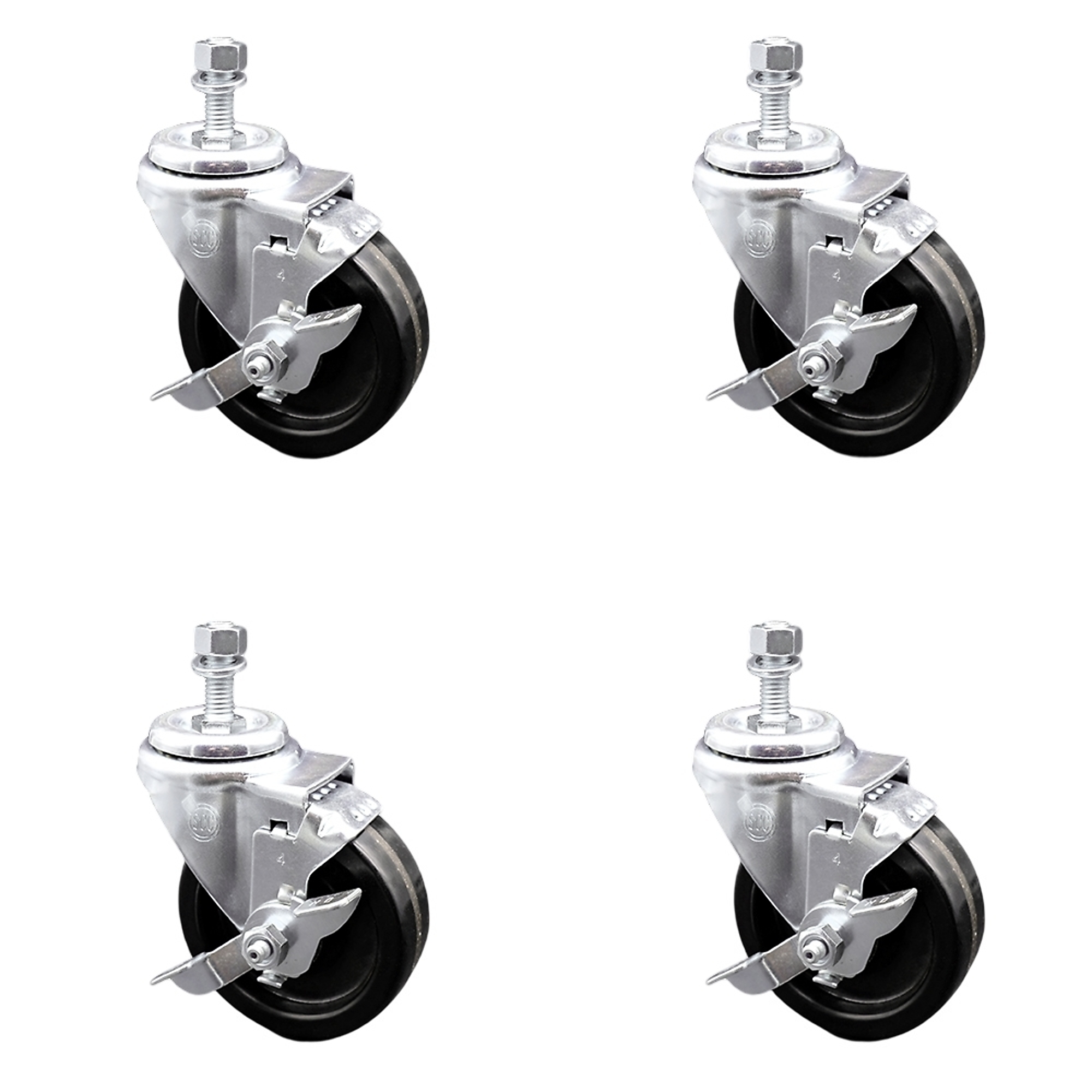 Service Caster, 4Inch x 1 1/4Inch Stem Casters, Wheel Diameter 4 in, Caster Type Swivel, Package (qty.) 4, Model SCC-TS20S414-PHS-TLB-121315-4