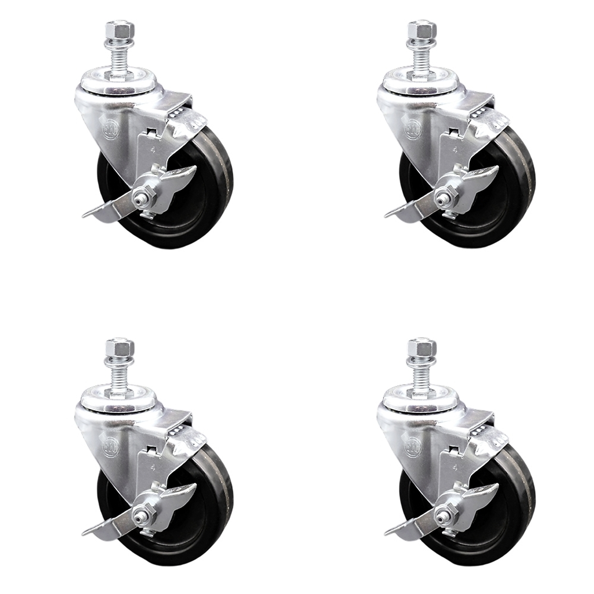 Service Caster, 4Inch x 1 1/4Inch Stem Casters, Wheel Diameter 4 in, Caster Type Swivel, Package (qty.) 4, Model SCC-SSTS20S414-PHS-TLB-121315-4