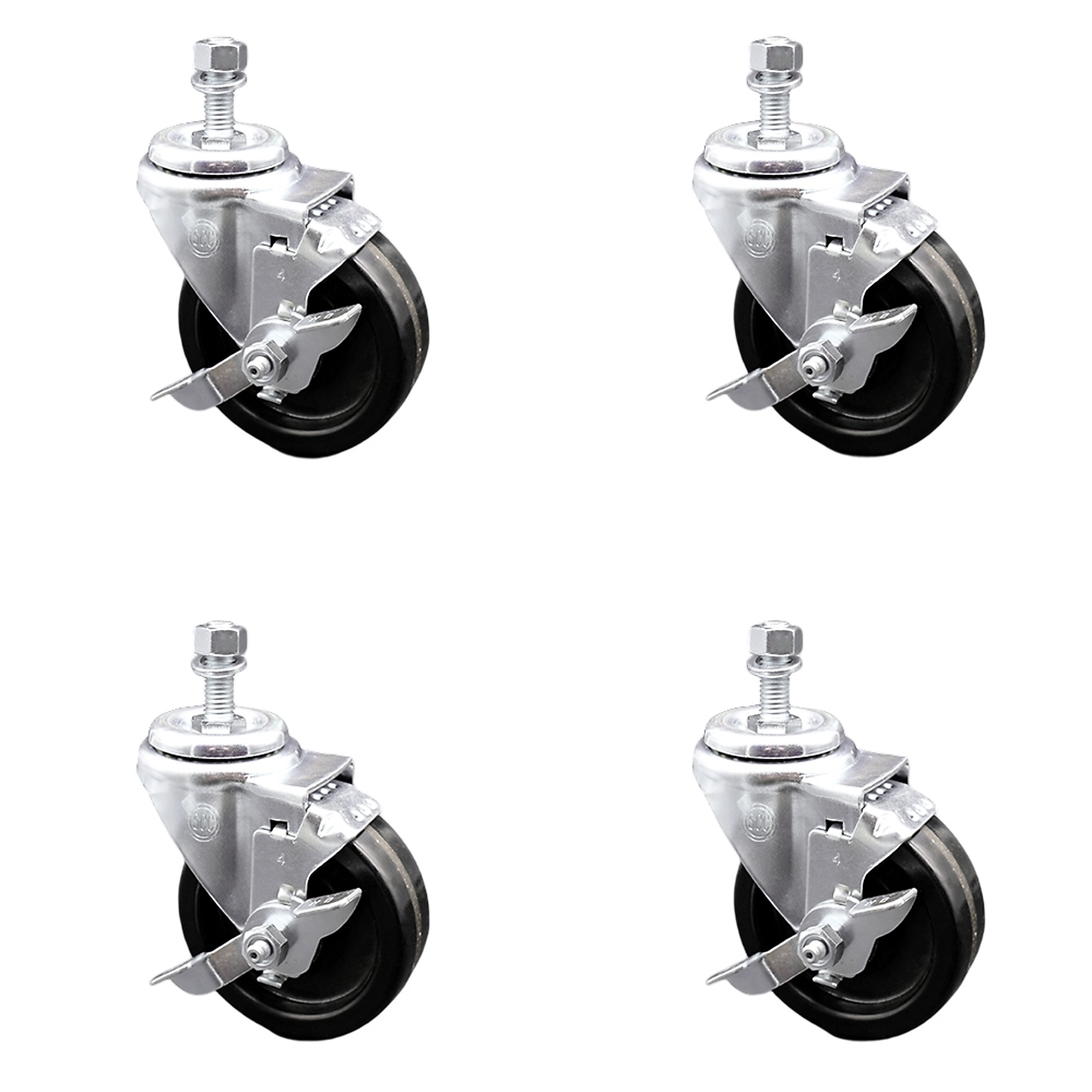 Service Caster, 4Inch x 1 1/4Inch Stem Casters, Wheel Diameter 4 in, Caster Type Swivel, Package (qty.) 4, Model SCC-SSTS20S414-PHS-TLB-381615-4