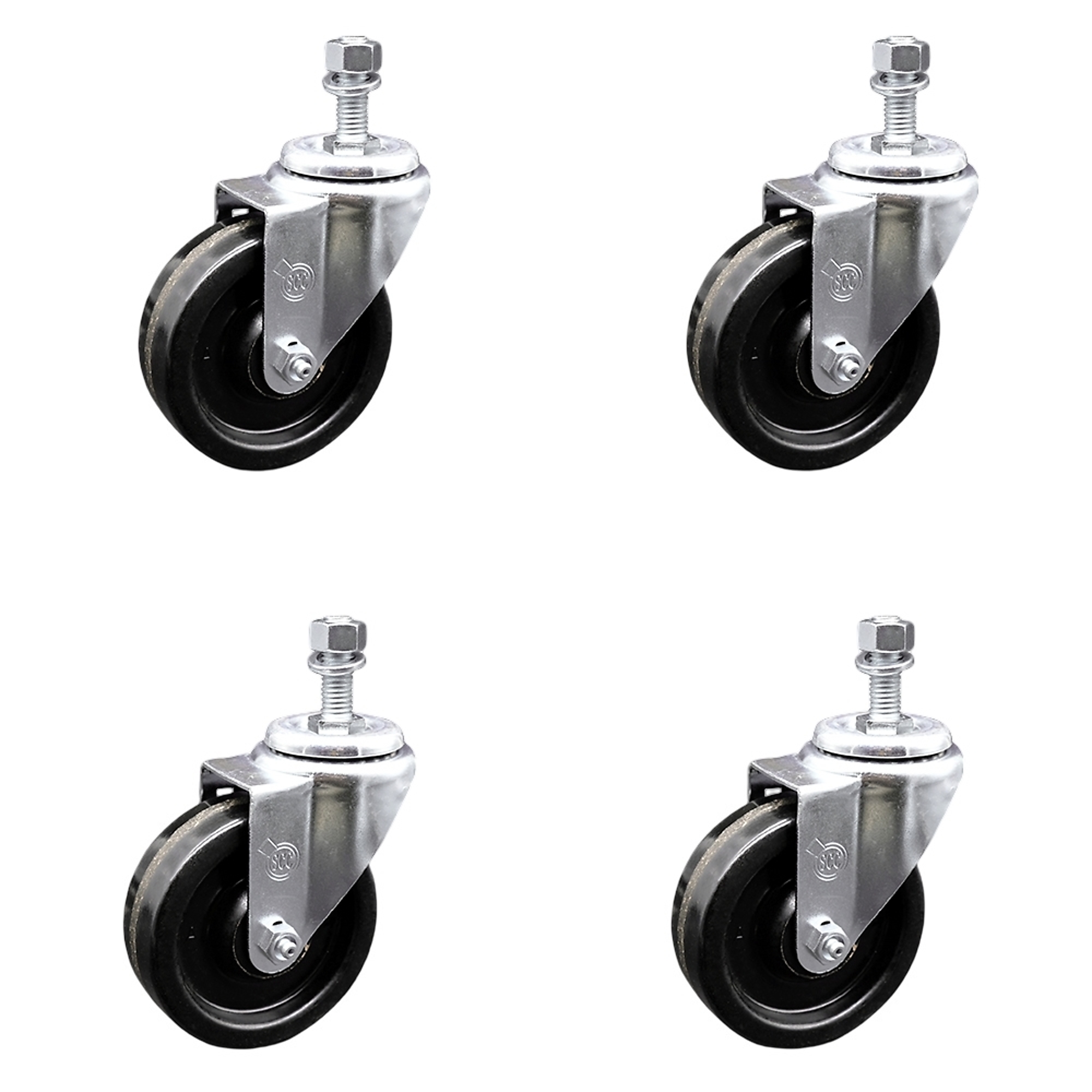 Service Caster, 4Inch x 1 1/4Inch Stem Casters, Wheel Diameter 4 in, Caster Type Swivel, Package (qty.) 4, Model SCC-SSTS20S414-PHS-381615-4