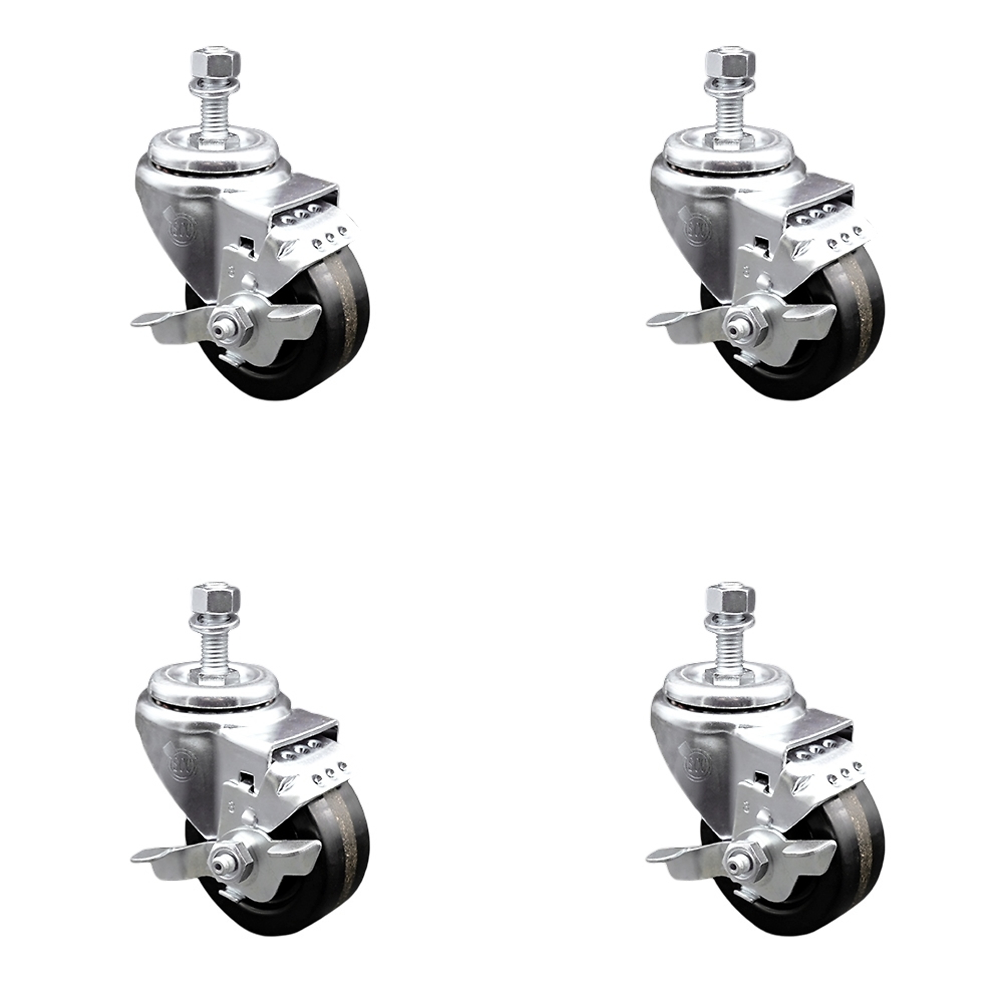 Service Caster, 3Inch x 1 1/4Inch Stem Casters, Wheel Diameter 3 in, Caster Type Swivel, Package (qty.) 4, Model SCC-SSTS20S314-PHS-TLB-M1215-4