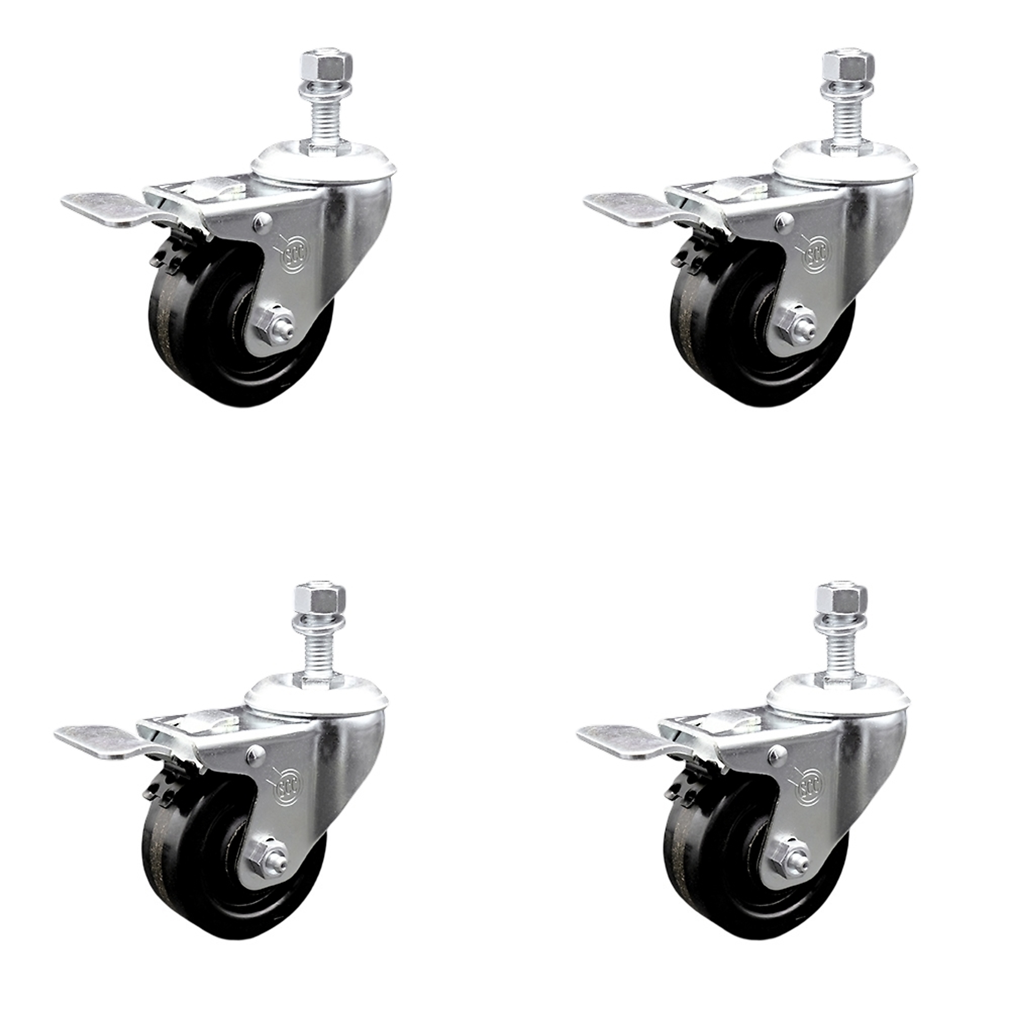 Service Caster, 3 1/2Inch x 1 1/4Inch Stem Casters, Wheel Diameter 3.5 in, Caster Type Swivel, Package (qty.) 4, Model SCC-SSTSTTL20S3514-PHS-M1215-4