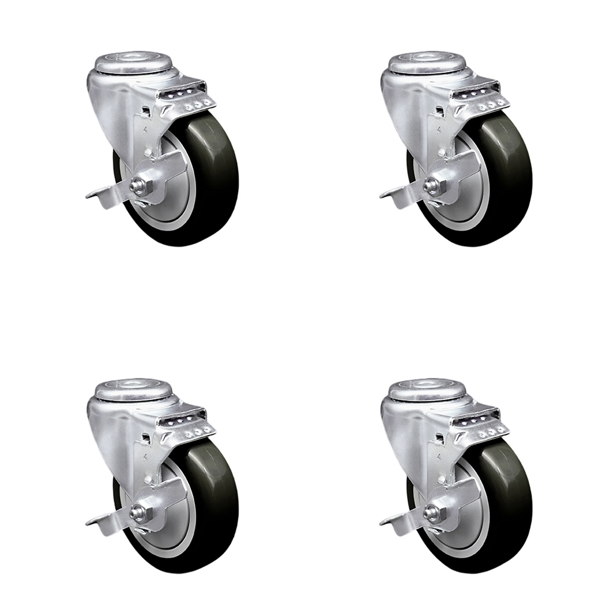 Service Caster, 4Inch x 1 1/4Inch Stem Casters, Wheel Diameter 4 in, Caster Type Swivel, Package (qty.) 4, Model SCC-BH20S414-PPUB-BLK-TLB-4