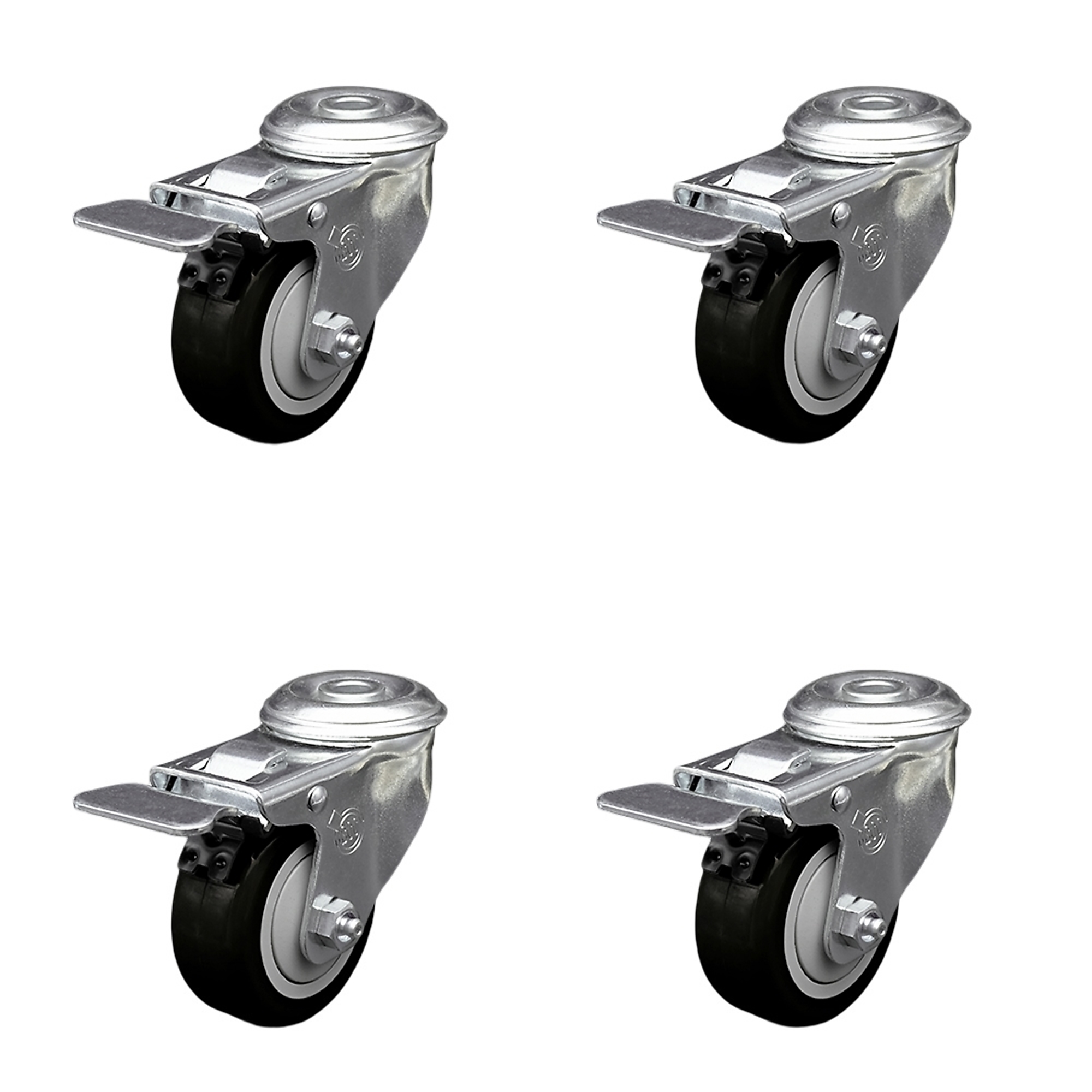 Service Caster, 3Inch x 1 1/4Inch Stem Casters, Wheel Diameter 3 in, Caster Type Swivel, Package (qty.) 4, Model SCC-BHTTL20S314-PPUB-BLK-4