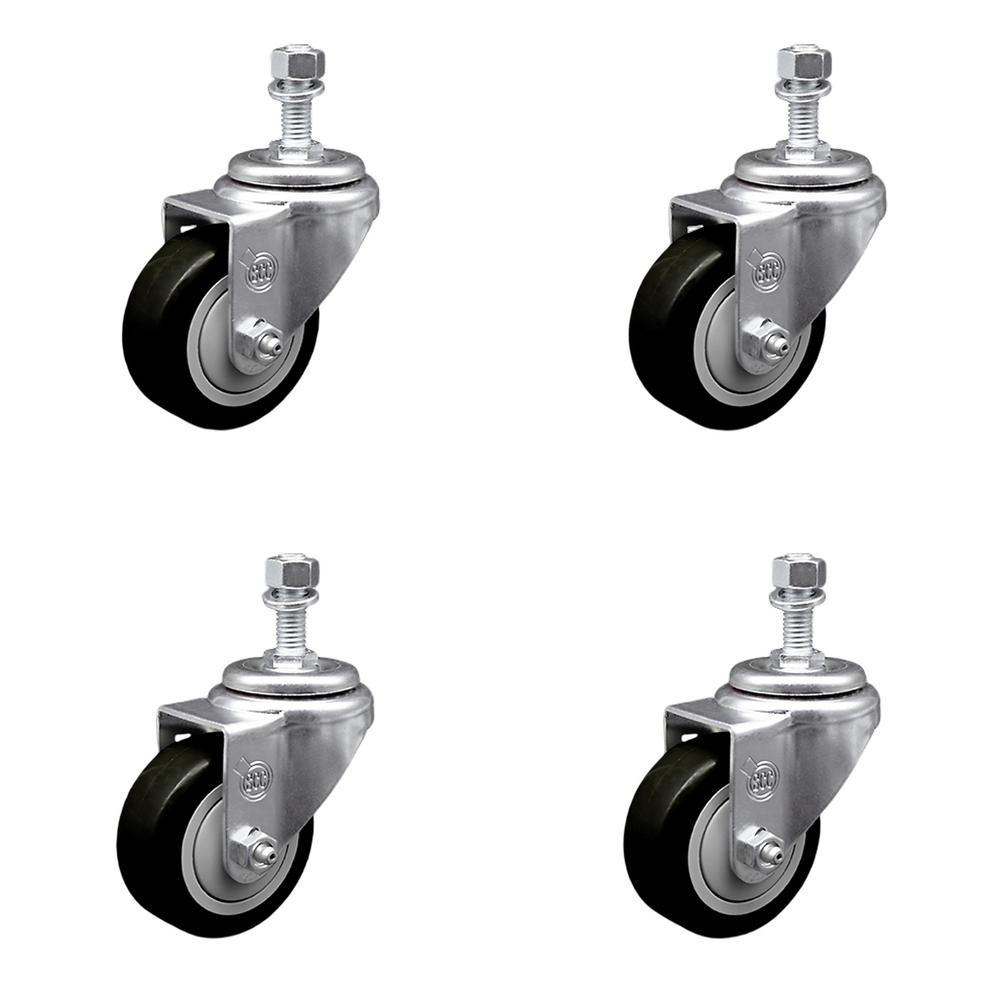 Service Caster, 3 1/2Inch x 1 1/4Inch Stem Casters, Wheel Diameter 3.5 in, Caster Type Swivel, Package (qty.) 4, Model SCC-TS20S3514-PPUB-BLK-121315-4