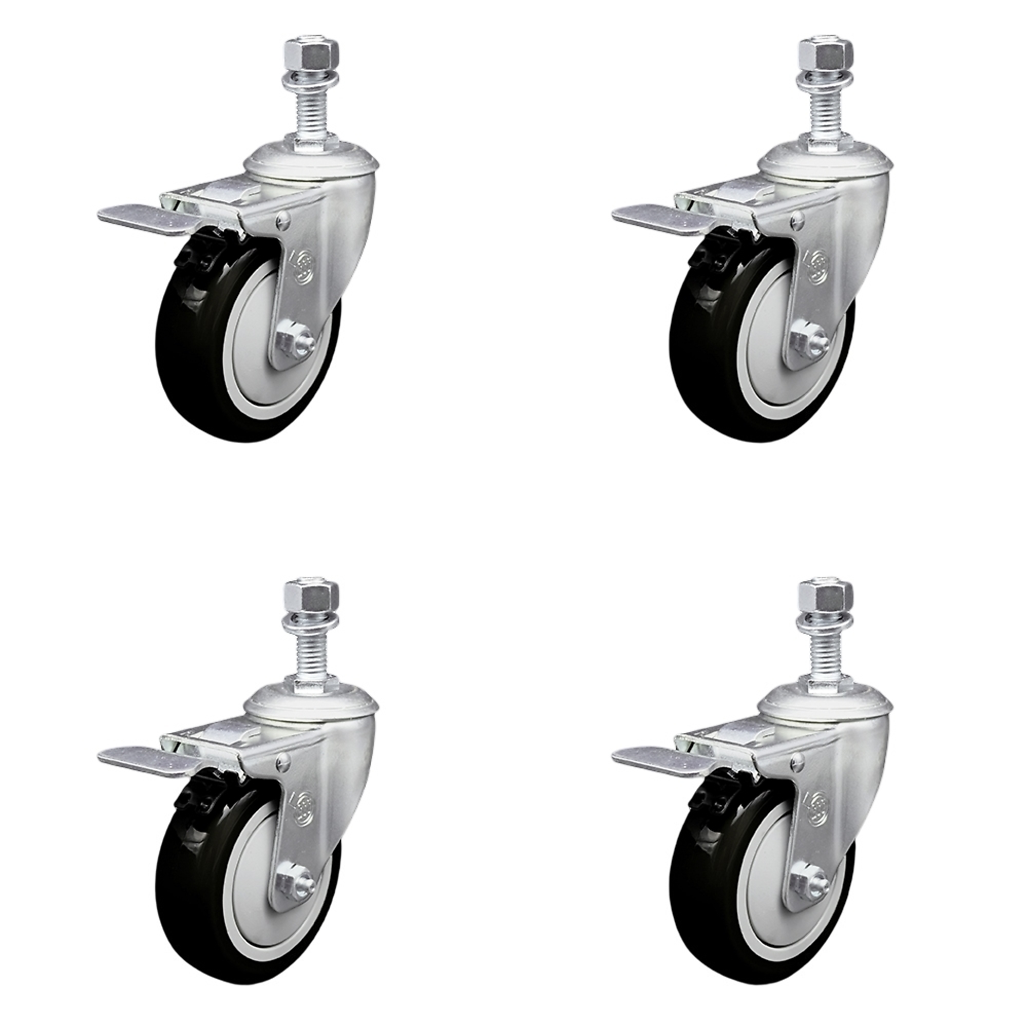 Service Caster, 4Inch x 1 1/4Inch Stem Casters, Wheel Diameter 4 in, Caster Type Swivel, Package (qty.) 4, Model SCC-TSTTL20S414-PPUB-BLK-121315-4