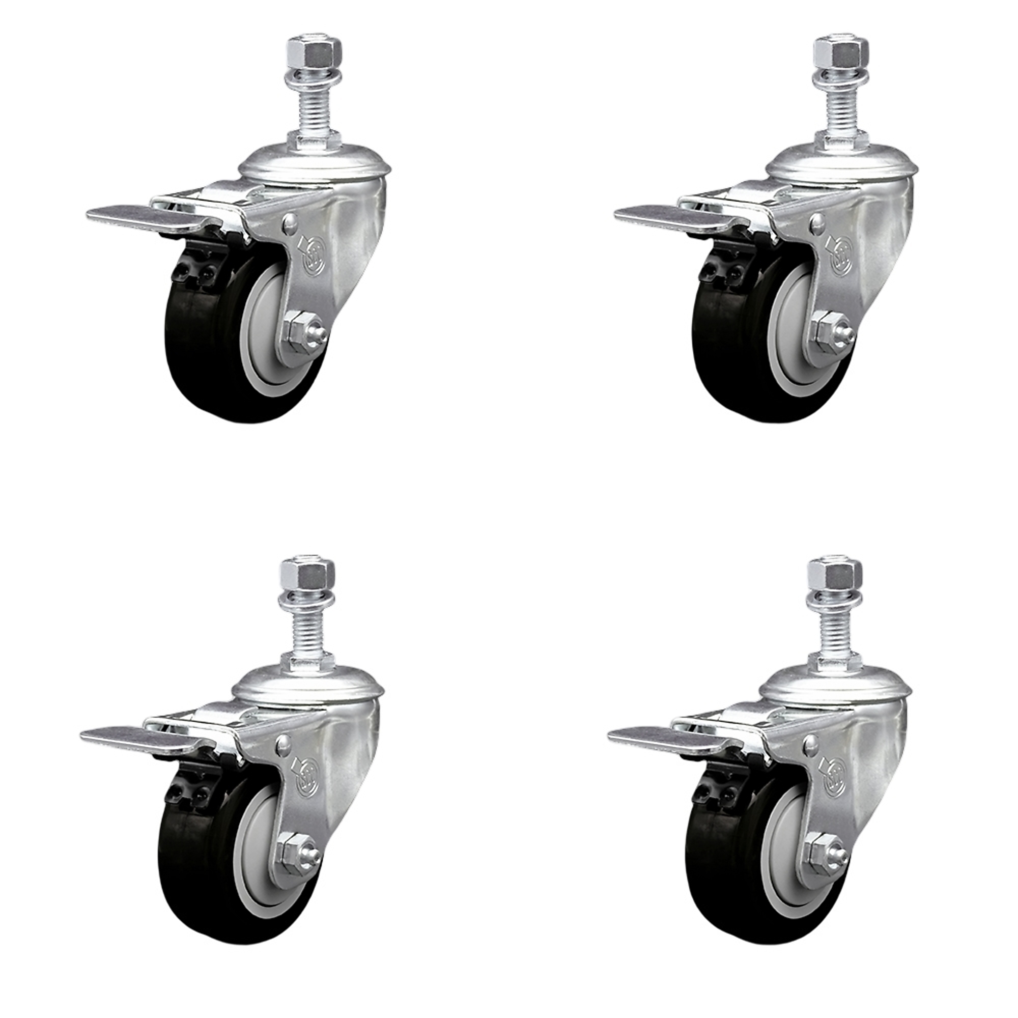 Service Caster, 3Inch x 1 1/4Inch Stem Casters, Wheel Diameter 3 in, Caster Type Swivel, Package (qty.) 4, Model SCC-SSTSTTL20S314-PPUB-BLK-121315-4