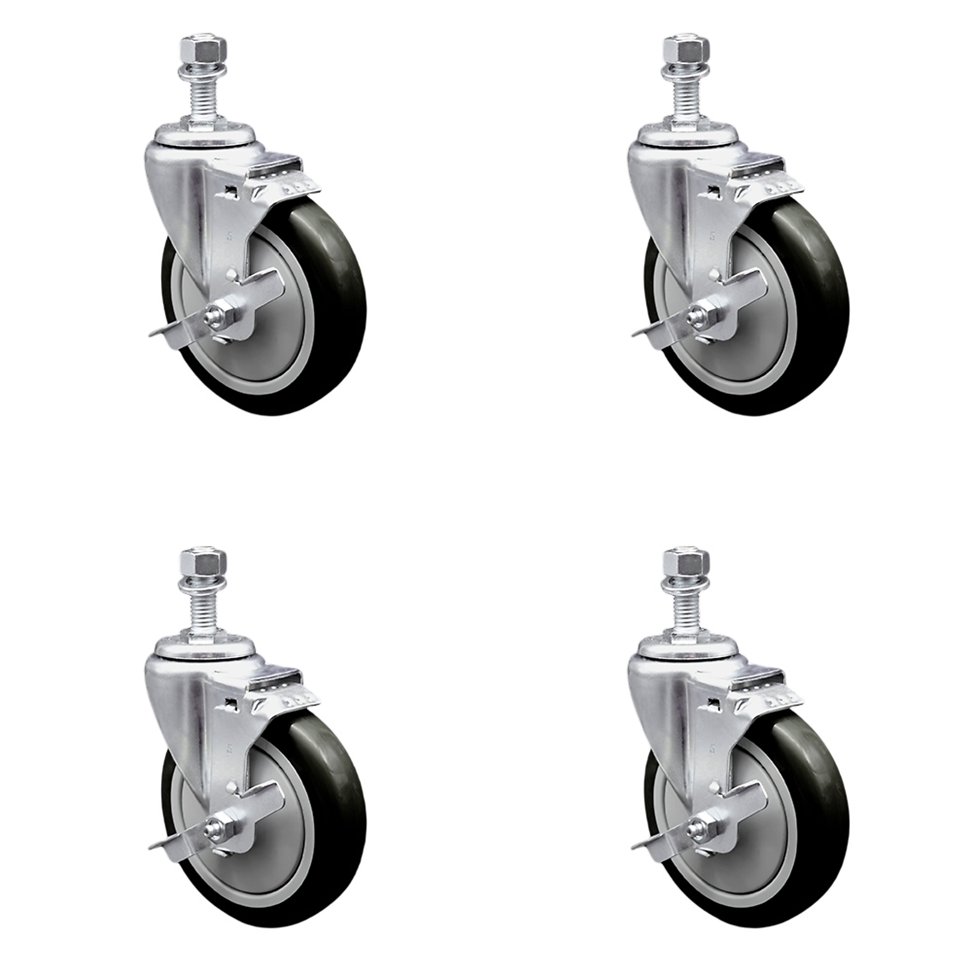 Service Caster, 5Inch x 1 1/4Inch Stem Casters, Wheel Diameter 5 in, Caster Type Swivel, Package (qty.) 4, Model SCC-TS20S514-PPUB-BLK-TLB-121315-4