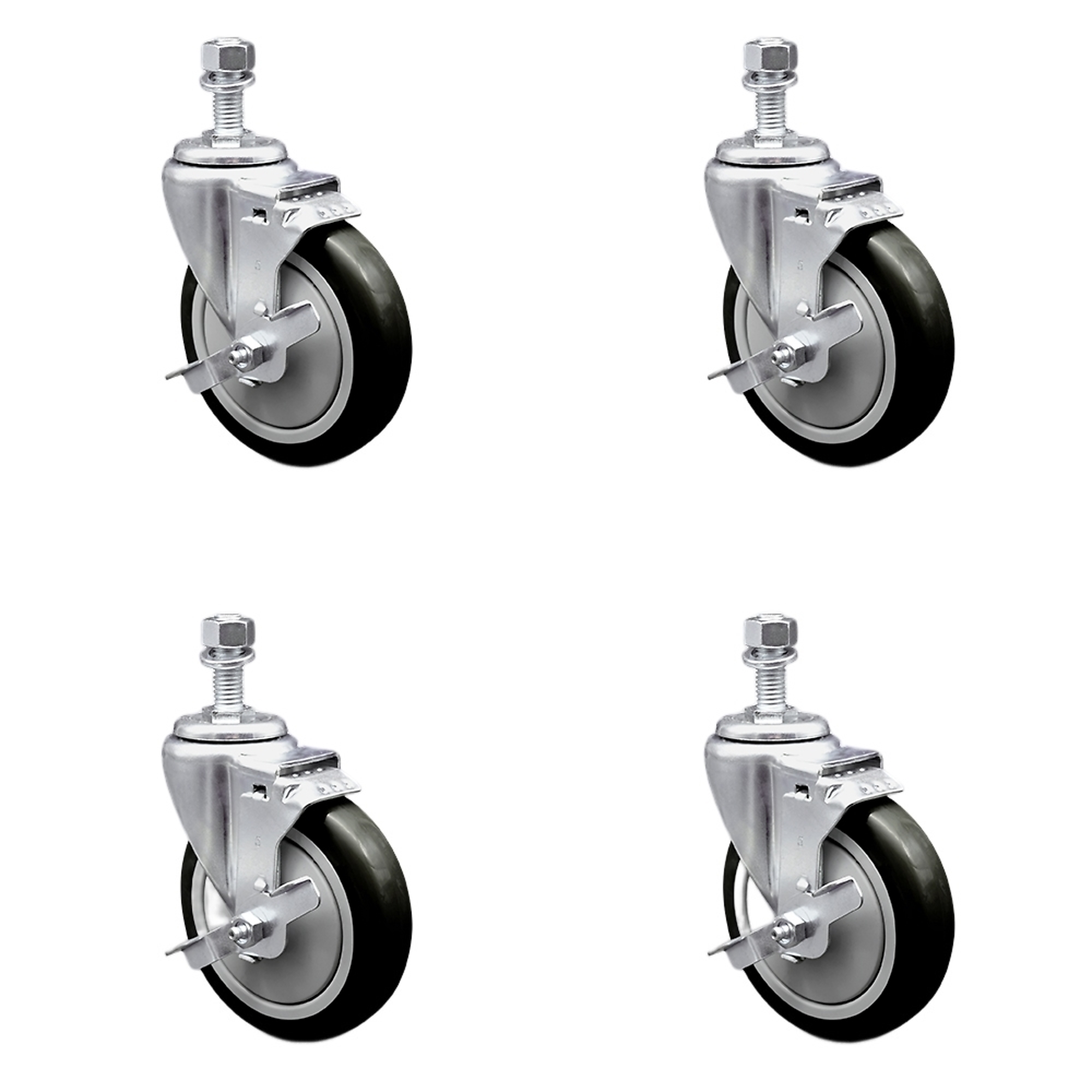 Service Caster, 5Inch x 1 1/4Inch Stem Casters, Wheel Diameter 5 in, Caster Type Swivel, Package (qty.) 4, Model SCC-SSTS20S514-PPUB-BLK-TLB-121315-4