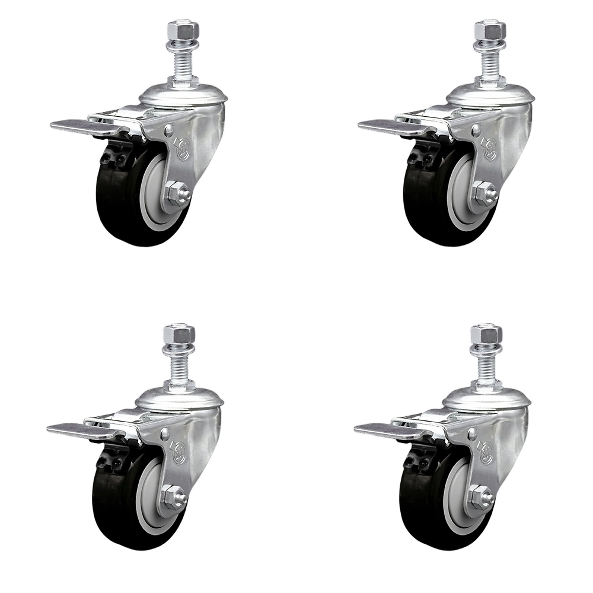 Service Caster, 3 1/2Inch x 1 1/4Inch Stem Casters, Wheel Diameter 3.5 in, Caster Type Swivel, Package (qty.) 4, Model SCC-TSTTL20S3514-PPUB-BLK-