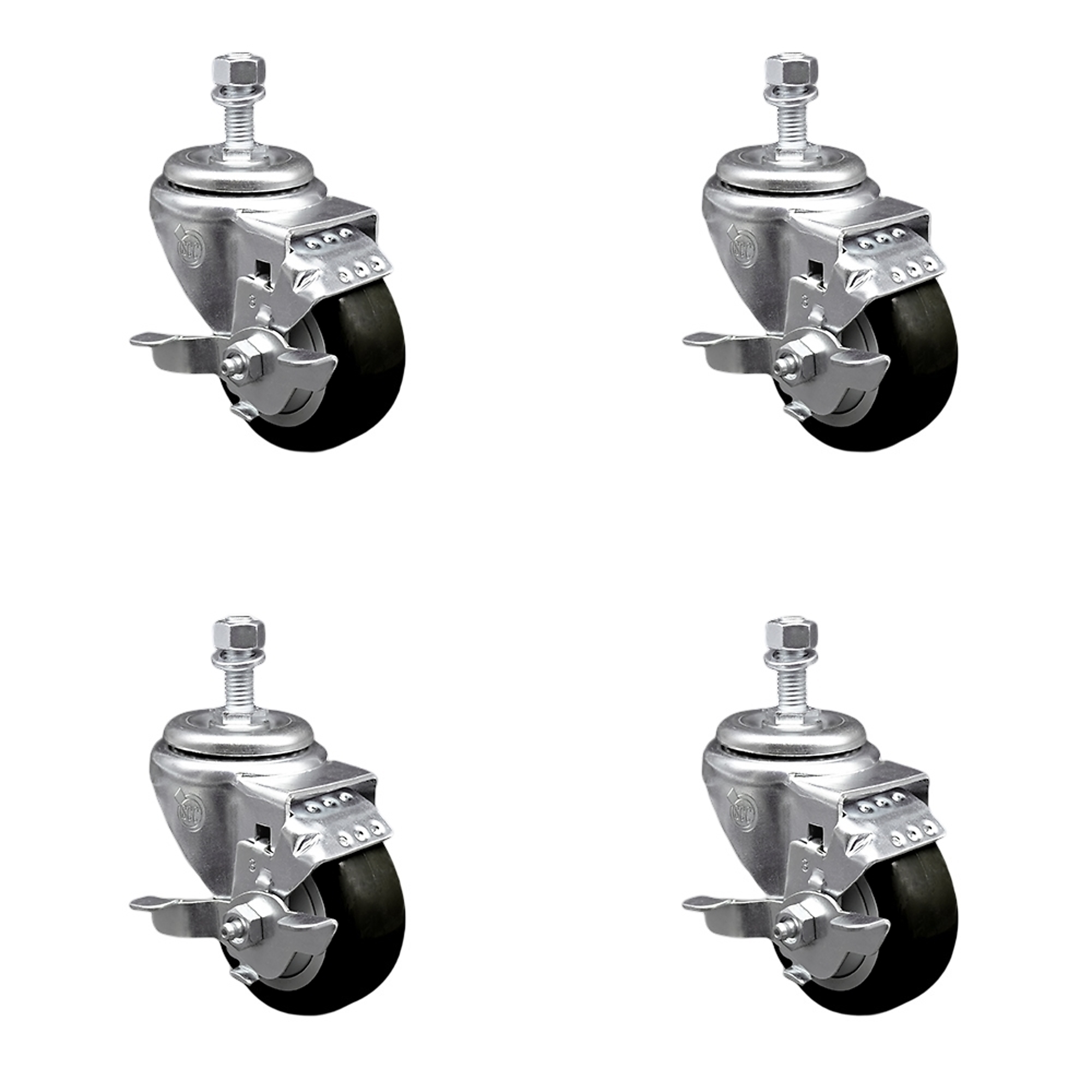 Service Caster, 3 1/2Inch x 1 1/4Inch Stem Casters, Wheel Diameter 3.5 in, Caster Type Swivel, Package (qty.) 4, Model SSTS20S3514-PPUB-BLK-TLB-121315