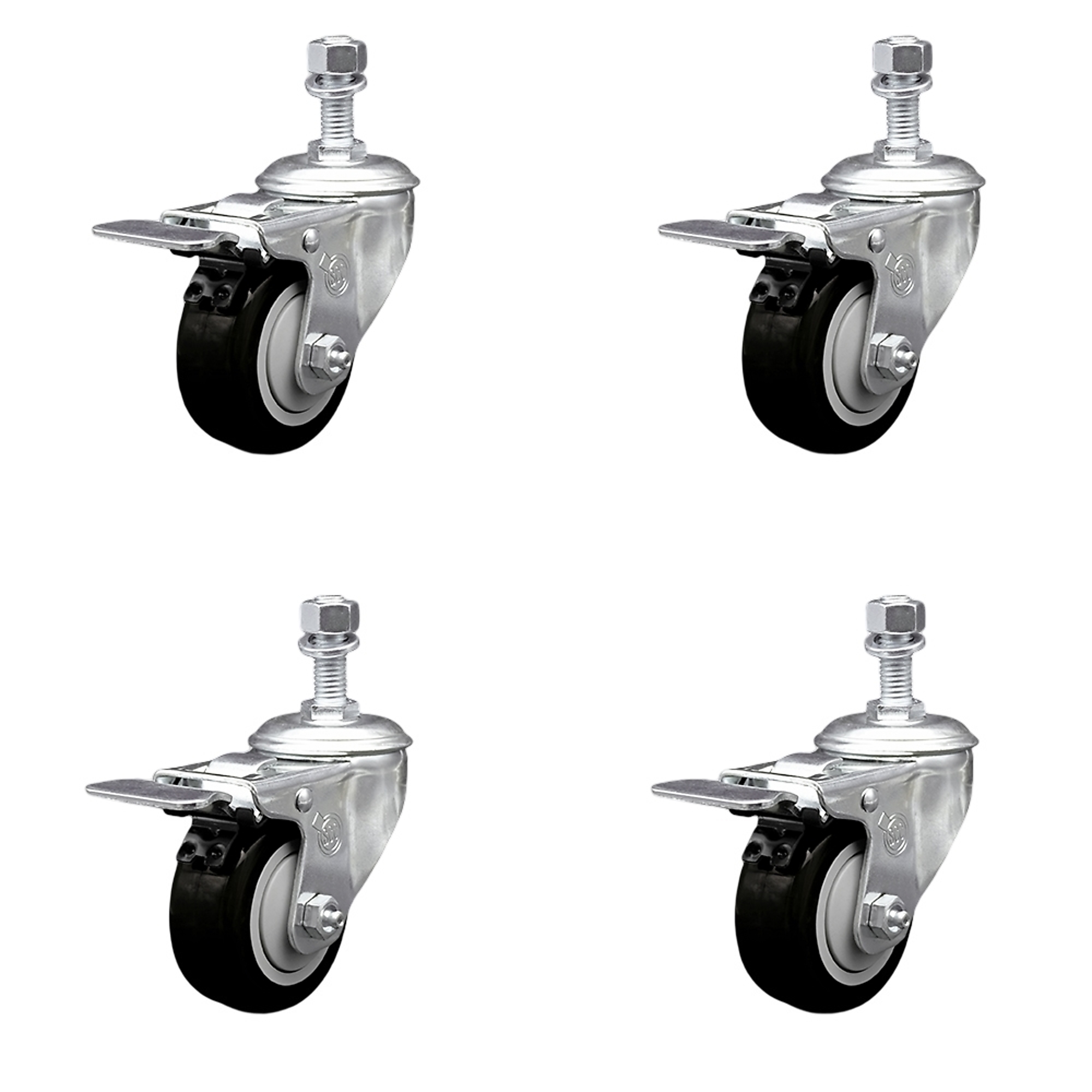 Service Caster, 3 1/2Inch x 1 1/4Inch Stem Casters, Wheel Diameter 3.5 in, Caster Type Swivel, Package (qty.) 4, Model SCC-SSTSTTL20S3514-PPUB-BLK-