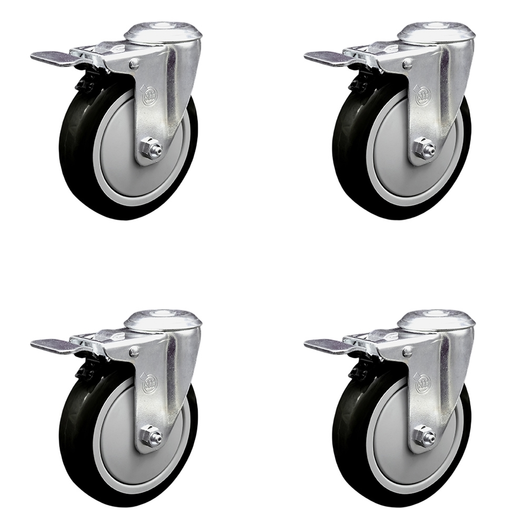 Service Caster, 5Inch x 1 1/4Inch Stem Casters, Wheel Diameter 5 in, Caster Type Swivel, Package (qty.) 4, Model SCC-SSBHTTL20S514-PPUB-BLK-4