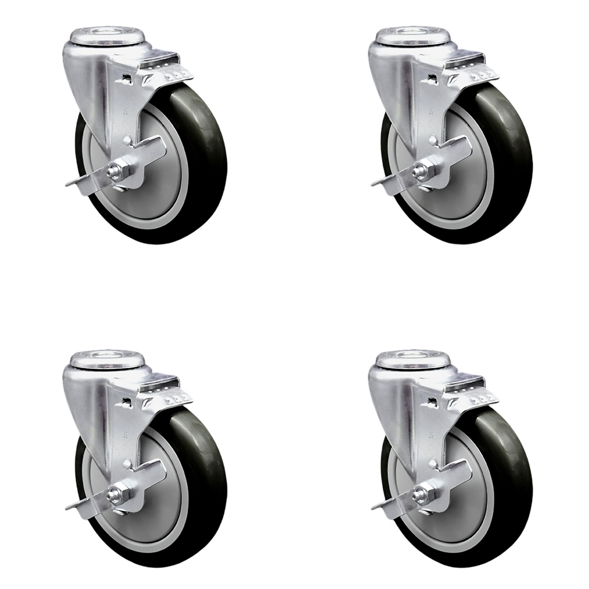 Service Caster, 5Inch x 1 1/4Inch Stem Casters, Wheel Diameter 5 in, Caster Type Swivel, Package (qty.) 4, Model SCC-BH20S514-PPUB-BLK-TLB-4