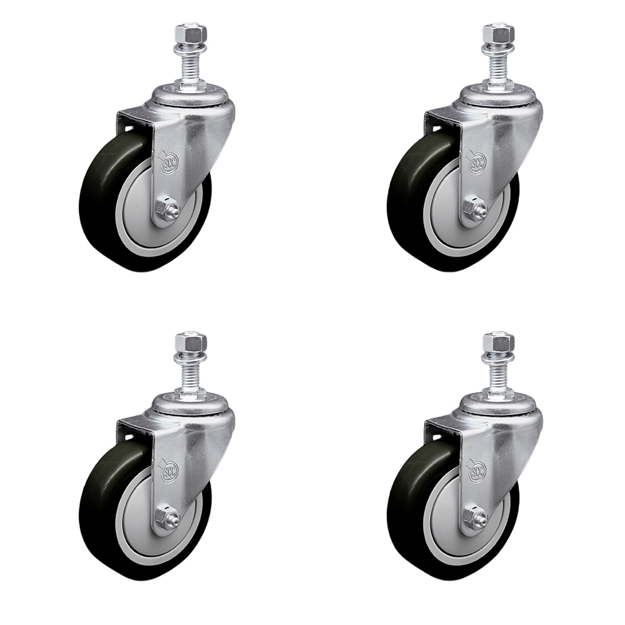 Service Caster, 4Inch x 1 1/4Inch Stem Casters, Wheel Diameter 4 in, Caster Type Swivel, Package (qty.) 4, Model SCC-TS20S414-PPUB-BLK-121315-4