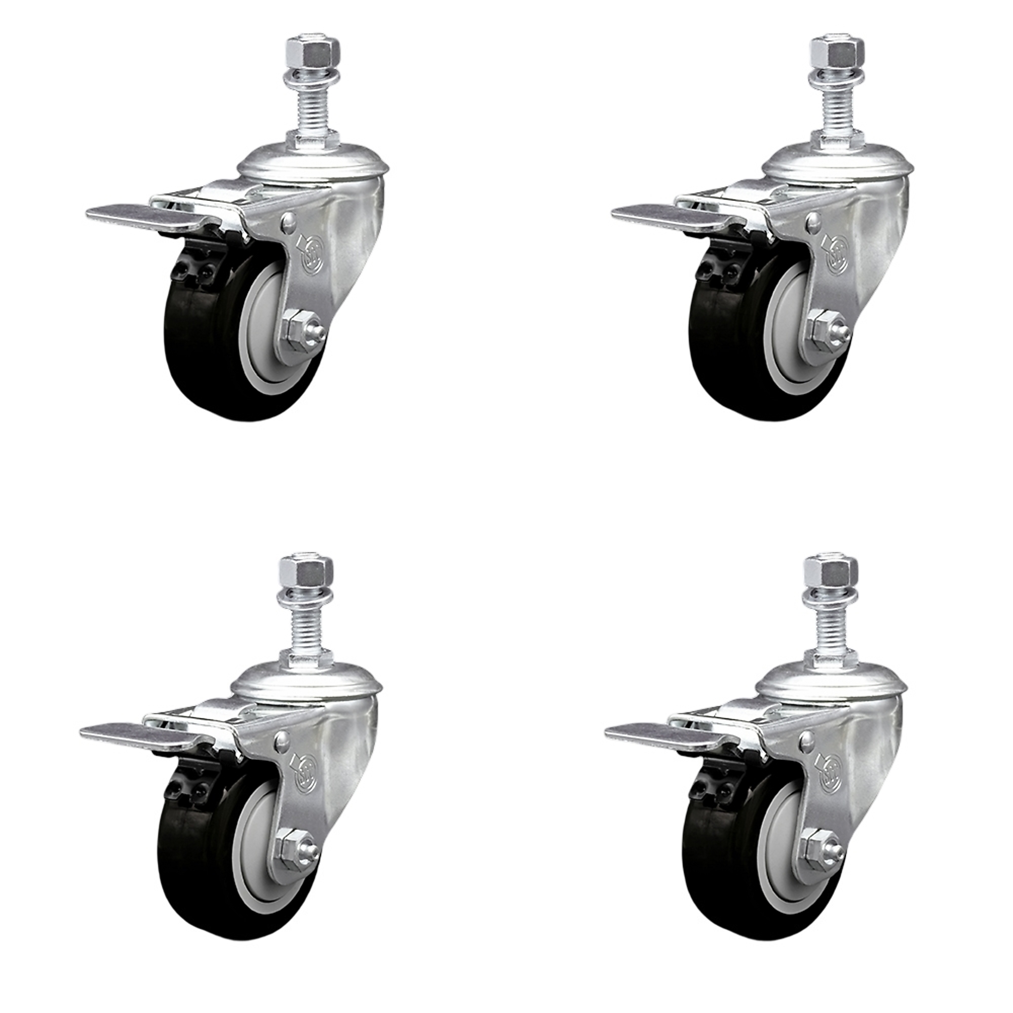 Service Caster, 3Inch x 1 1/4Inch Stem Casters, Wheel Diameter 3 in, Caster Type Swivel, Package (qty.) 4, Model SCC-TSTTL20S314-PPUB-BLK-121315-4