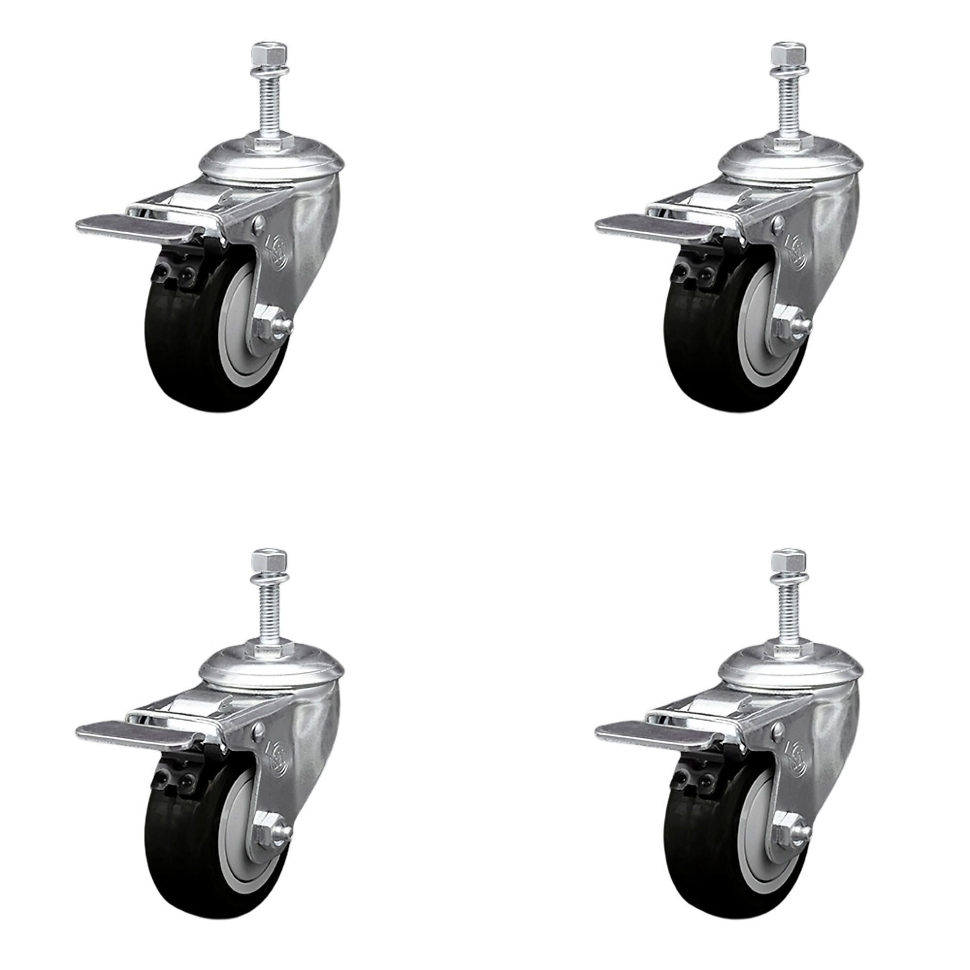 Service Caster, 3 1/2Inch x 1 1/4Inch Stem Casters, Wheel Diameter 3.5 in, Caster Type Swivel, Package (qty.) 4, Model SCC-SSTSTTL20S3514-PPUB-BLK-