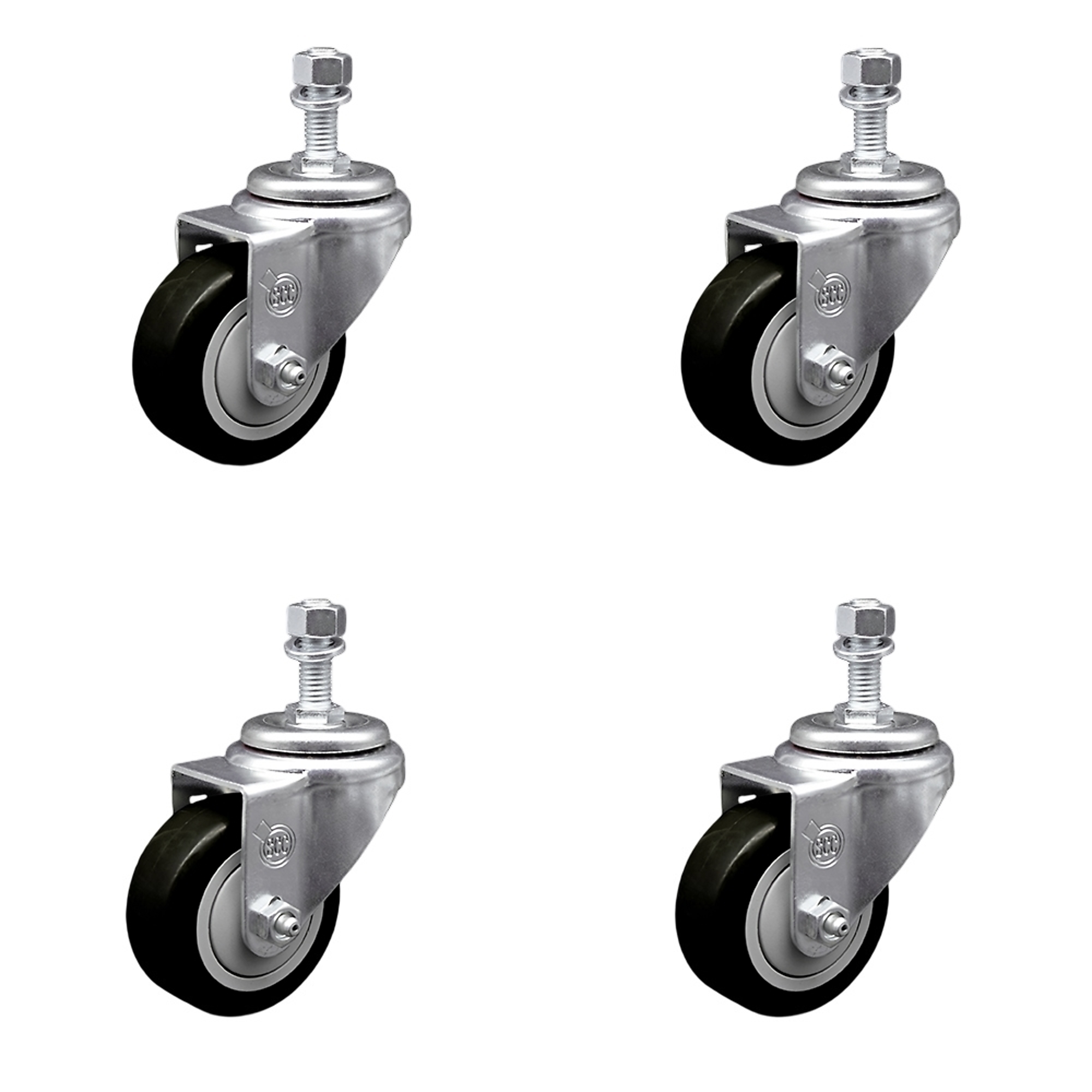 Service Caster, 3Inch x 1 1/4Inch Stem Casters, Wheel Diameter 3 in, Caster Type Swivel, Package (qty.) 4, Model SCC-SSTS20S314-PPUB-BLK-381615-4