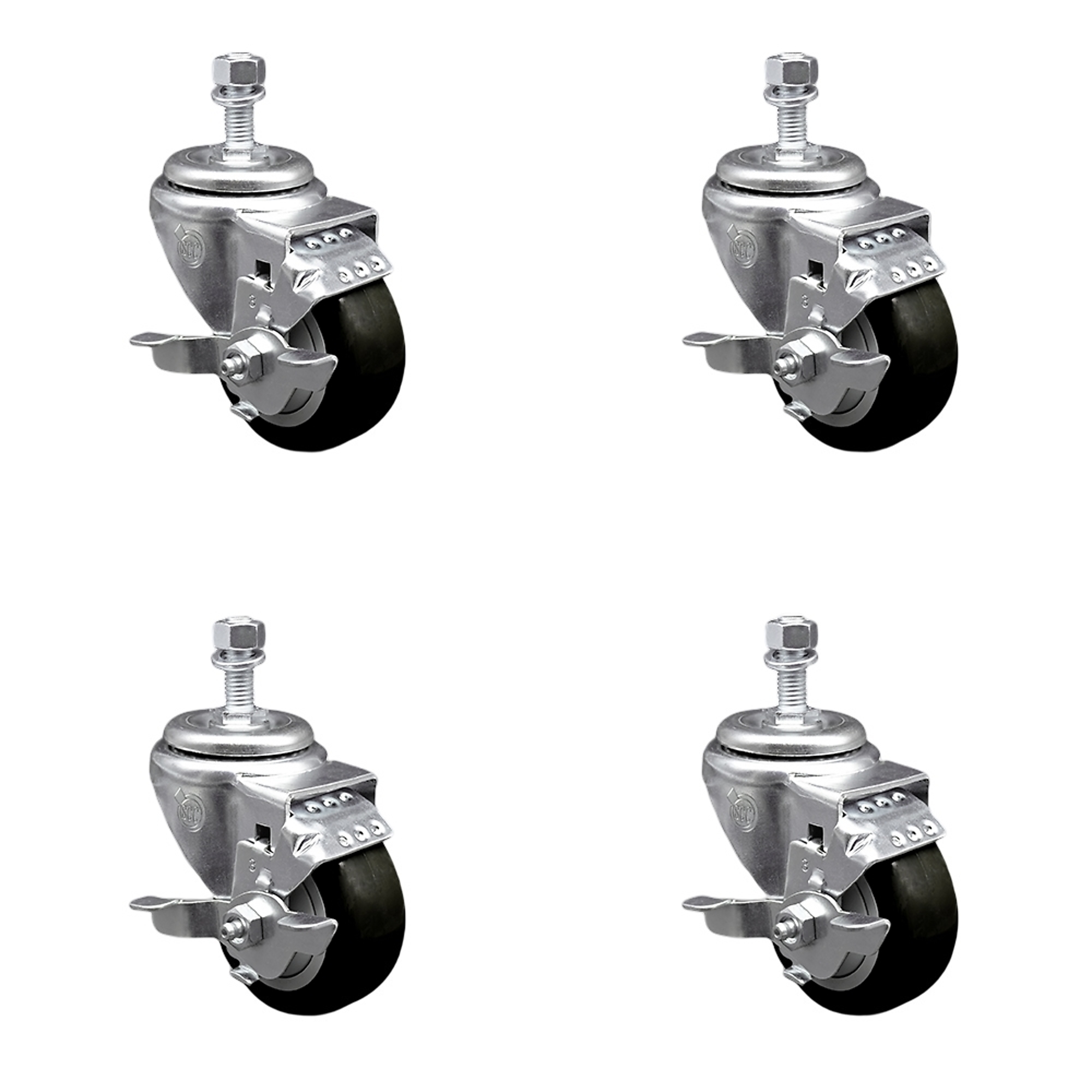 Service Caster, 3Inch x 1 1/4Inch Stem Casters, Wheel Diameter 3 in, Caster Type Swivel, Package (qty.) 4, Model SCC-SSTS20S314-PPUB-BLK-TLB-121315-4