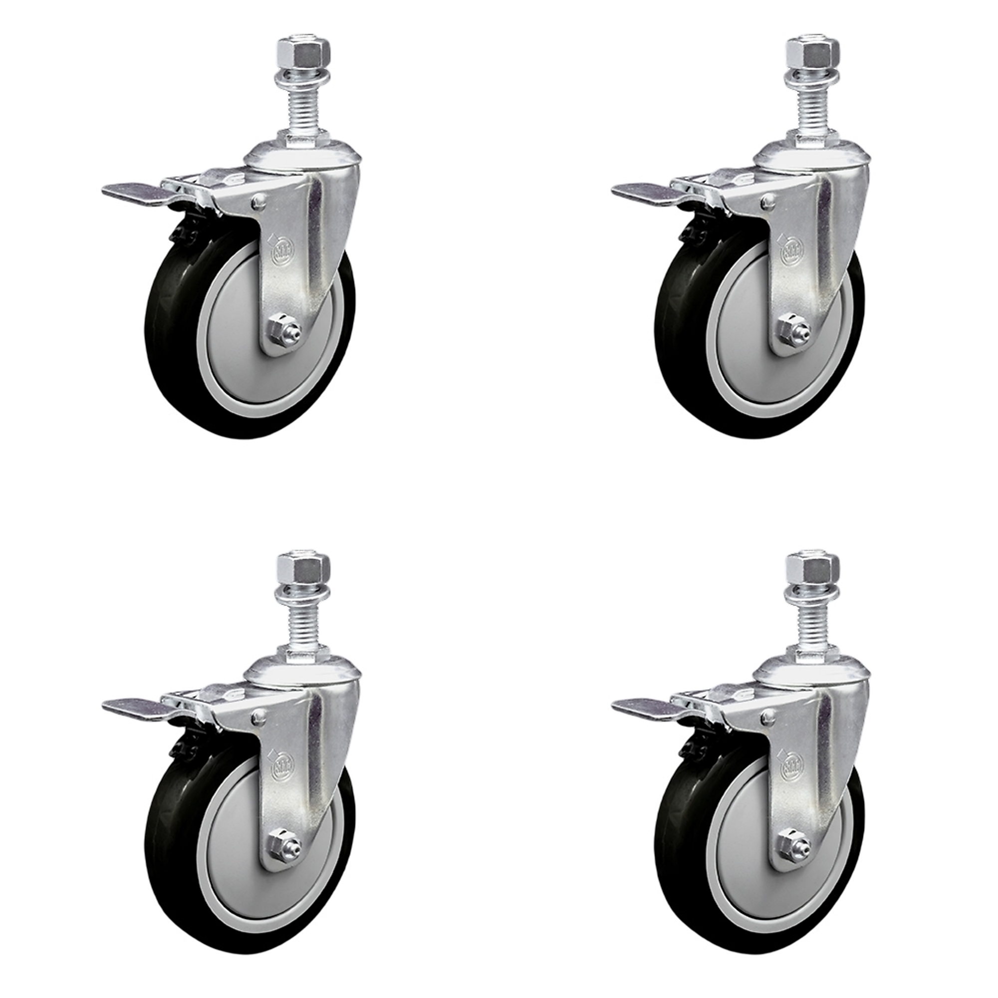 Service Caster, 5Inch x 1 1/4Inch Stem Casters, Wheel Diameter 5 in, Caster Type Swivel, Package (qty.) 4, Model SCC-TSTTL20S514-PPUB-BLK-121315-4