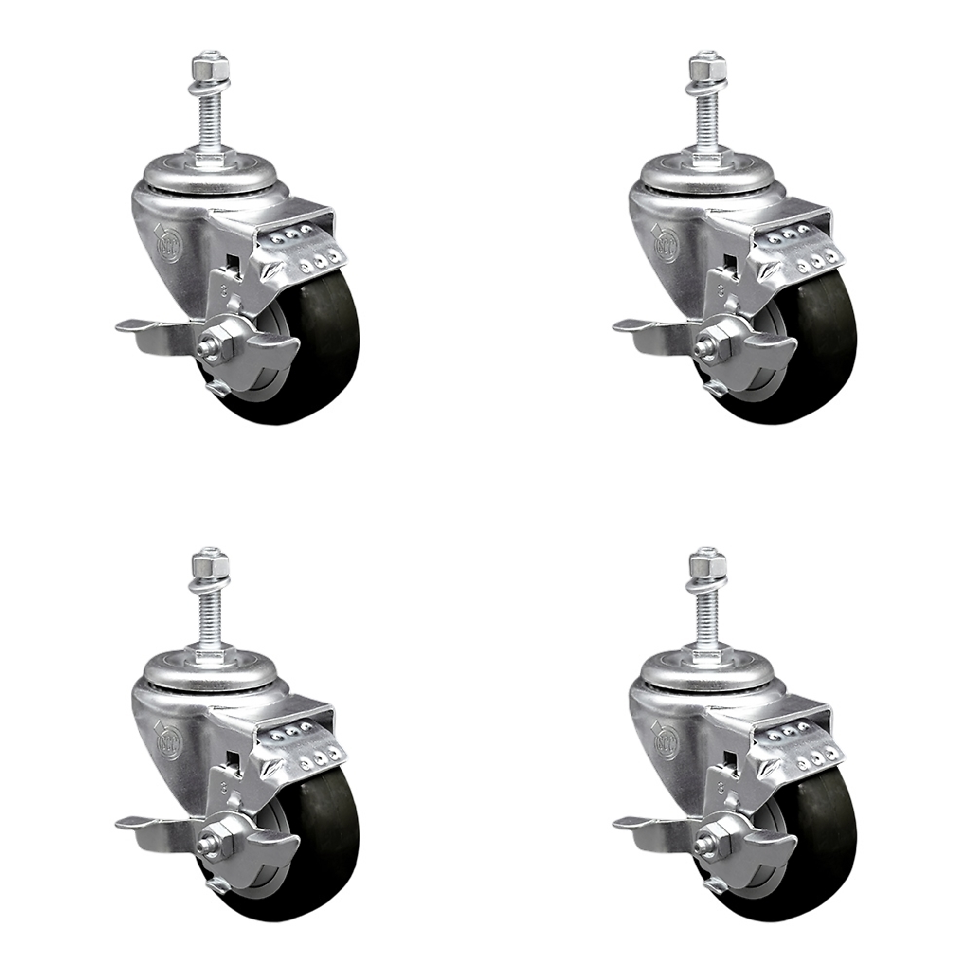 Service Caster, 3 1/2Inch x 1 1/4Inch Stem Casters, Wheel Diameter 3.5 in, Caster Type Swivel, Package (qty.) 4, Model SCC-TS20S3514-PPUB-BLK-TLB-