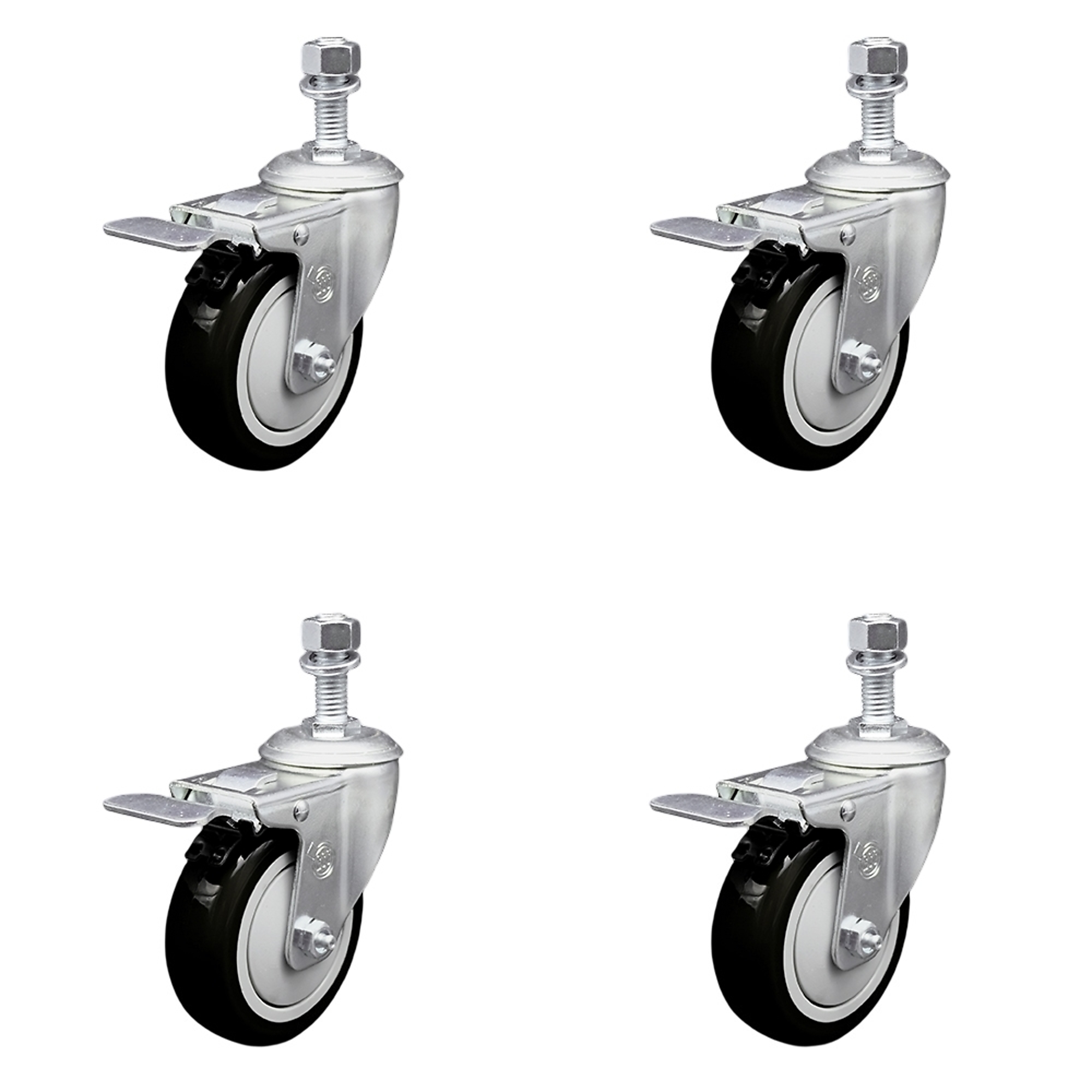 Service Caster, 4Inch x 1 1/4Inch Stem Casters, Wheel Diameter 4 in, Caster Type Swivel, Package (qty.) 4, Model SCC-SSTSTTL20S414-PPUB-BLK-121315-4