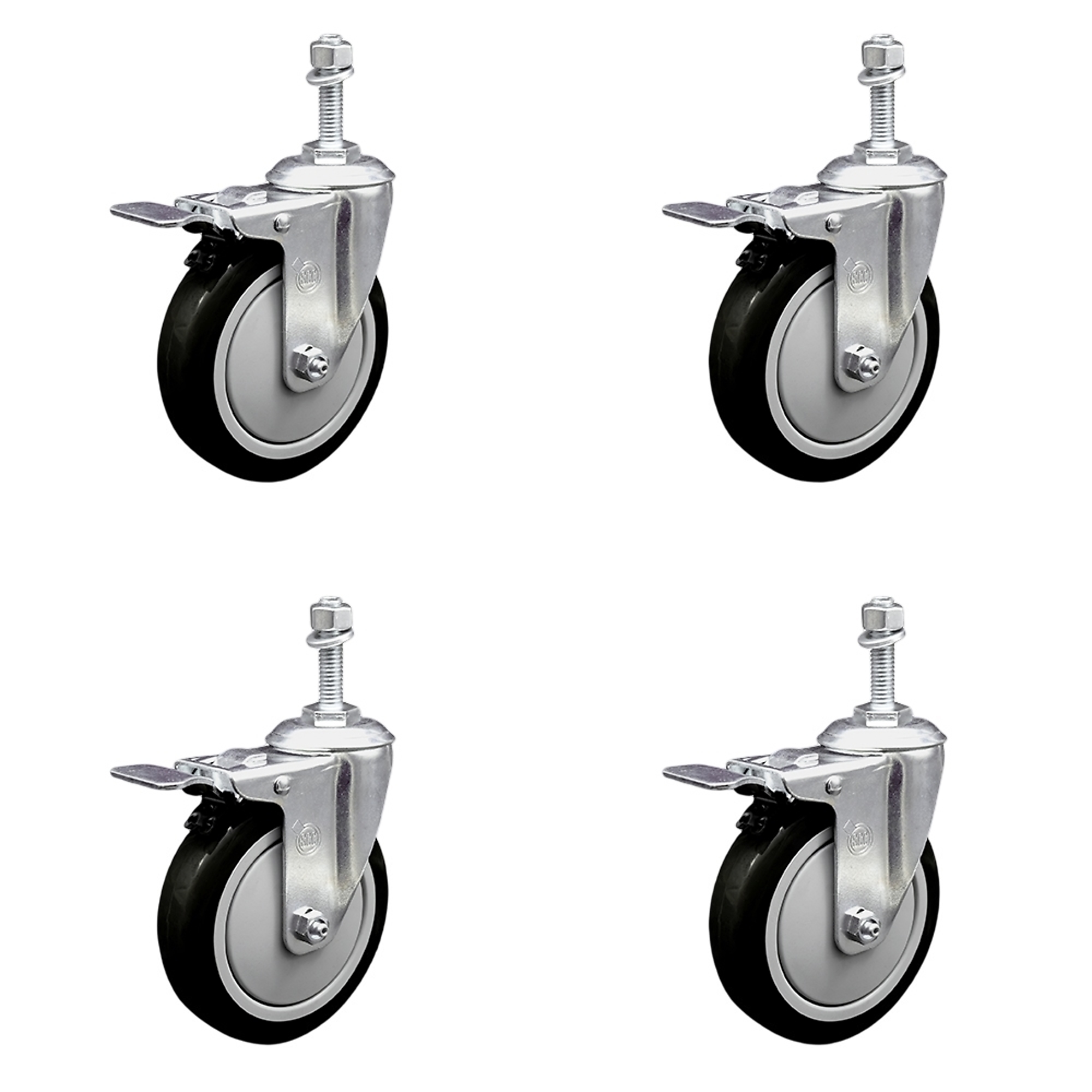 Service Caster, 5Inch x 1 1/4Inch Stem Casters, Wheel Diameter 5 in, Caster Type Swivel, Package (qty.) 4, Model SCC-TSTTL20S514-PPUB-BLK-381615-4