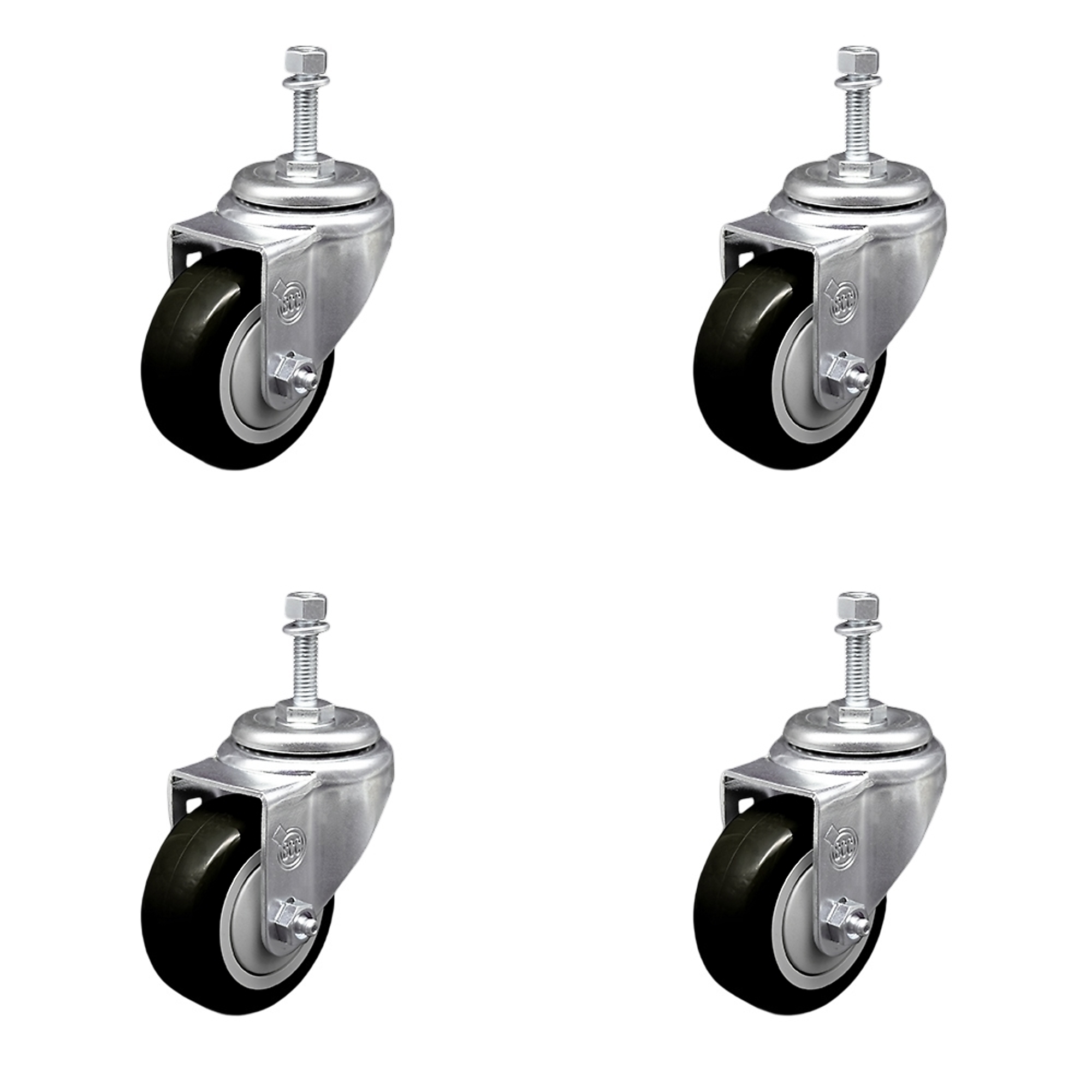 Service Caster, 3 1/2Inch x 1 1/4Inch Stem Casters, Wheel Diameter 3.5 in, Caster Type Swivel, Package (qty.) 4, Model SCC-TS20S3514-PPUB-BLK-381615-4