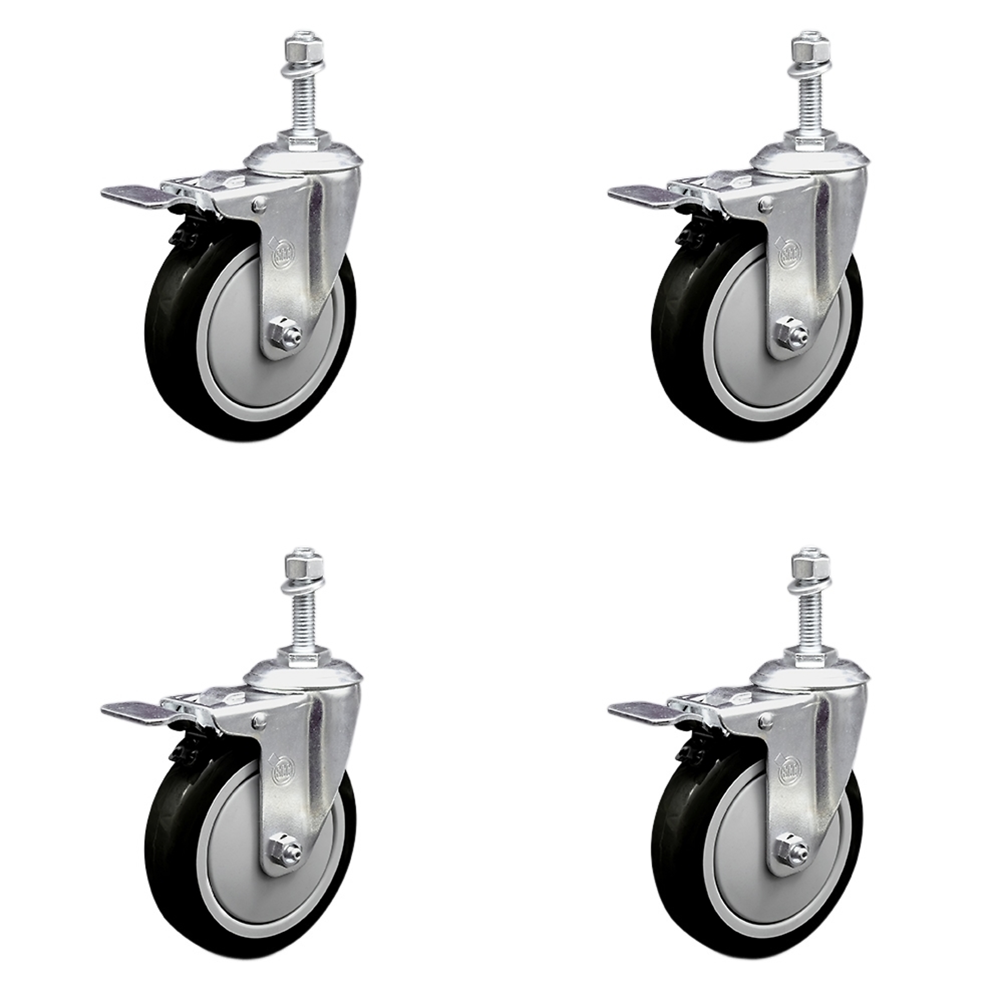 Service Caster, 5Inch x 1 1/4Inch Stem Casters, Wheel Diameter 5 in, Caster Type Swivel, Package (qty.) 4, Model SCC-SSTSTTL20S514-PPUB-BLK-381615-4