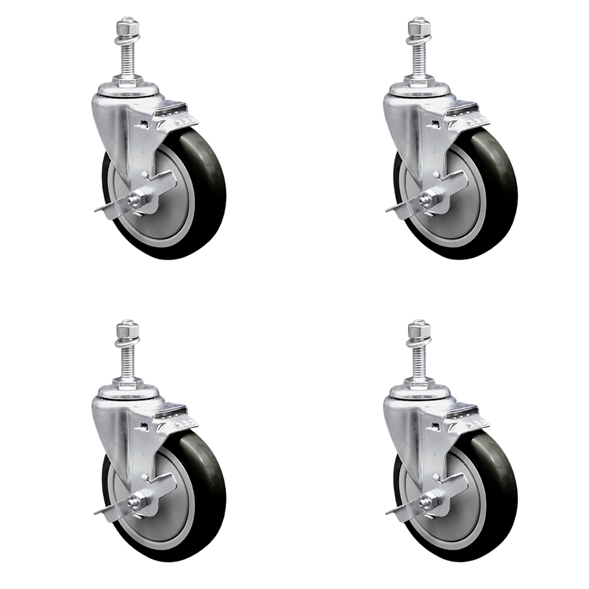 Service Caster, 5Inch x 1 1/4Inch Stem Casters, Wheel Diameter 5 in, Caster Type Swivel, Package (qty.) 4, Model SCC-TS20S514-PPUB-BLK-TLB-381615-4