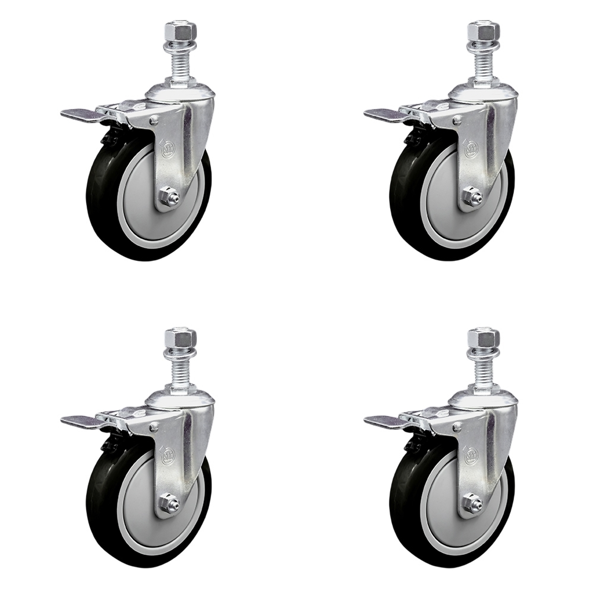 Service Caster, 5Inch x 1 1/4Inch Stem Casters, Wheel Diameter 5 in, Caster Type Swivel, Package (qty.) 4, Model SCC-SSTSTTL20S514-PPUB-BLK-121315-4