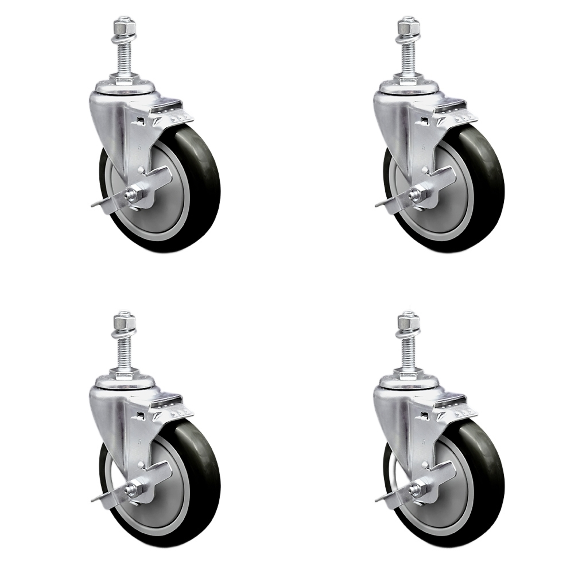 Service Caster, 5Inch x 1 1/4Inch Stem Casters, Wheel Diameter 5 in, Caster Type Swivel, Package (qty.) 4, Model SCC-SSTS20S514-PPUB-BLK-TLB-381615-4