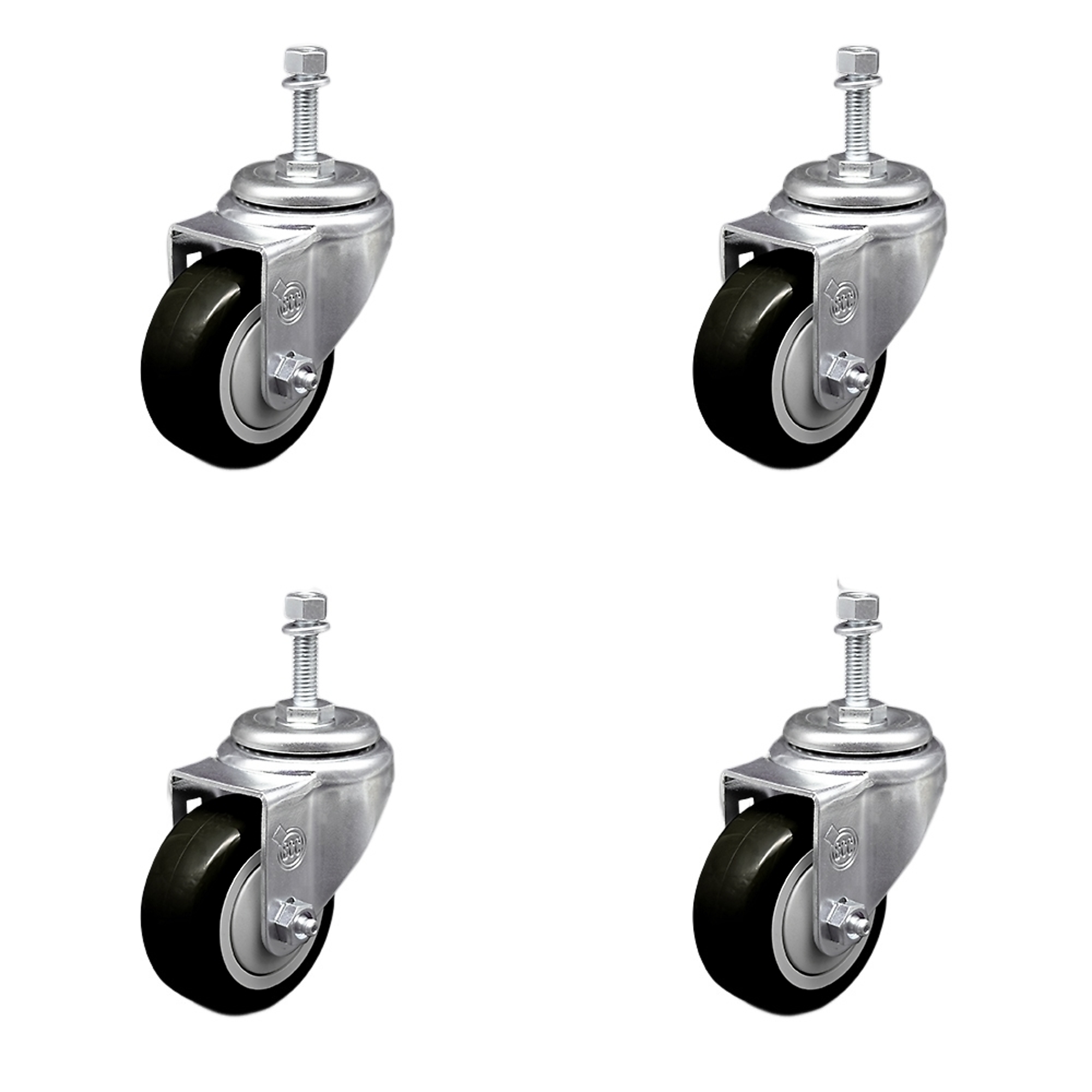 Service Caster, 3 1/2Inch x 1 1/4Inch Stem Casters, Wheel Diameter 3.5 in, Caster Type Swivel, Package (qty.) 4, Model SCC-SSTS20S3514-PPUB-BLK-381615