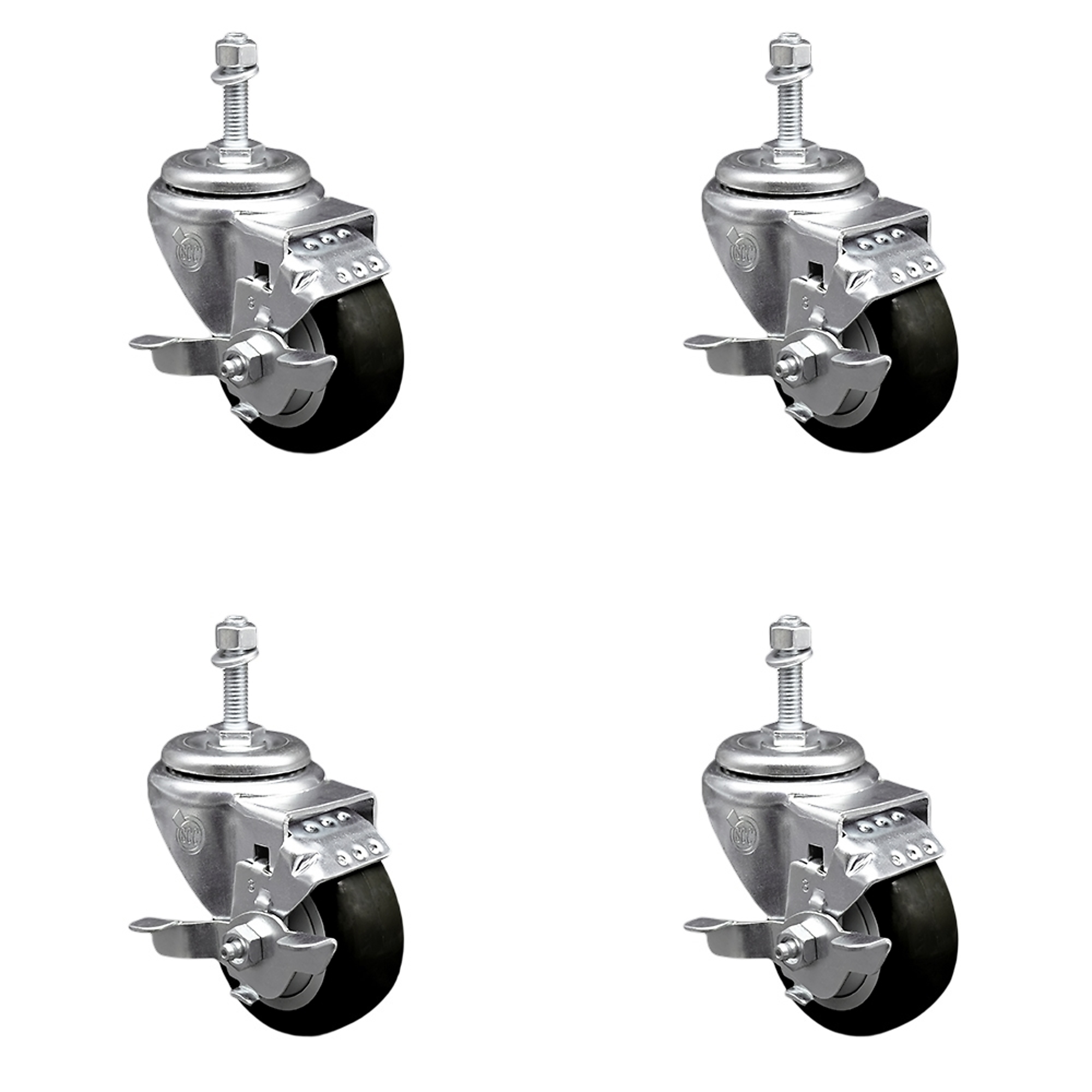 Service Caster, 3 1/2Inch x 1 1/4Inch Stem Casters, Wheel Diameter 3.5 in, Caster Type Swivel, Package (qty.) 4, Model SCC-TS20S3514-PPUB-BLK-TLB-