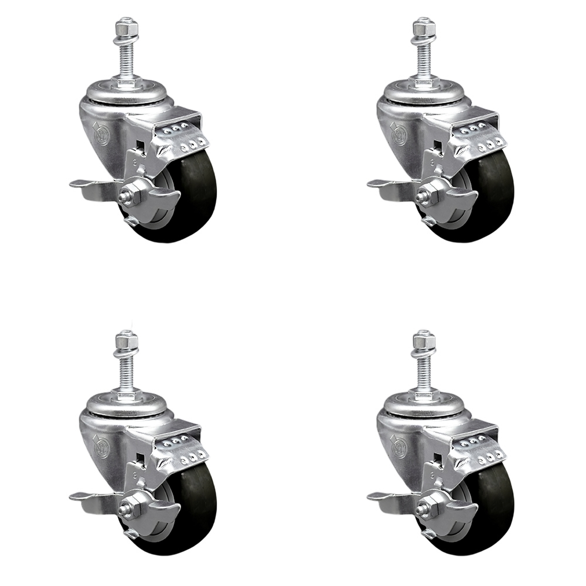 Service Caster, 3 1/2Inch x 1 1/4Inch Stem Casters, Wheel Diameter 3.5 in, Caster Type Swivel, Package (qty.) 4, Model SSTS20S3514-PPUB-BLK-TLB-381615