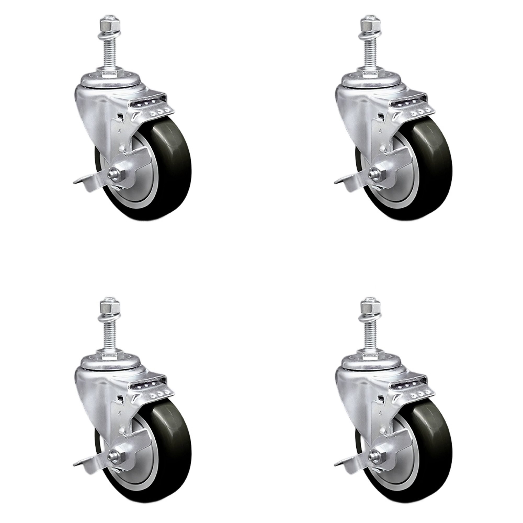 Service Caster, 4Inch x 1 1/4Inch Stem Casters, Wheel Diameter 4 in, Caster Type Swivel, Package (qty.) 4, Model SCC-SSTS20S414-PPUB-BLK-TLB-381615-4