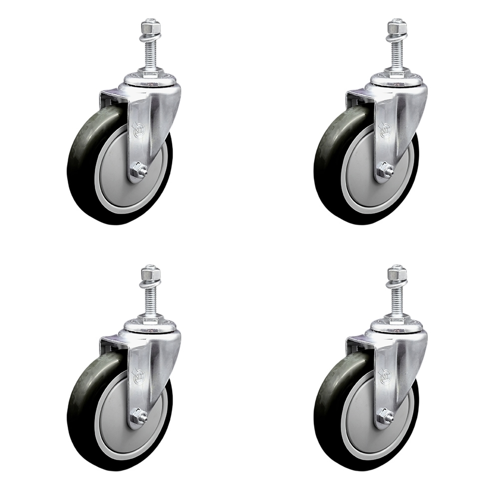 Service Caster, 4Inch x 1 1/4Inch Stem Casters, Wheel Diameter 4 in, Caster Type Swivel, Package (qty.) 4, Model SCC-TS20S414-PPUB-BLK-M1015-4