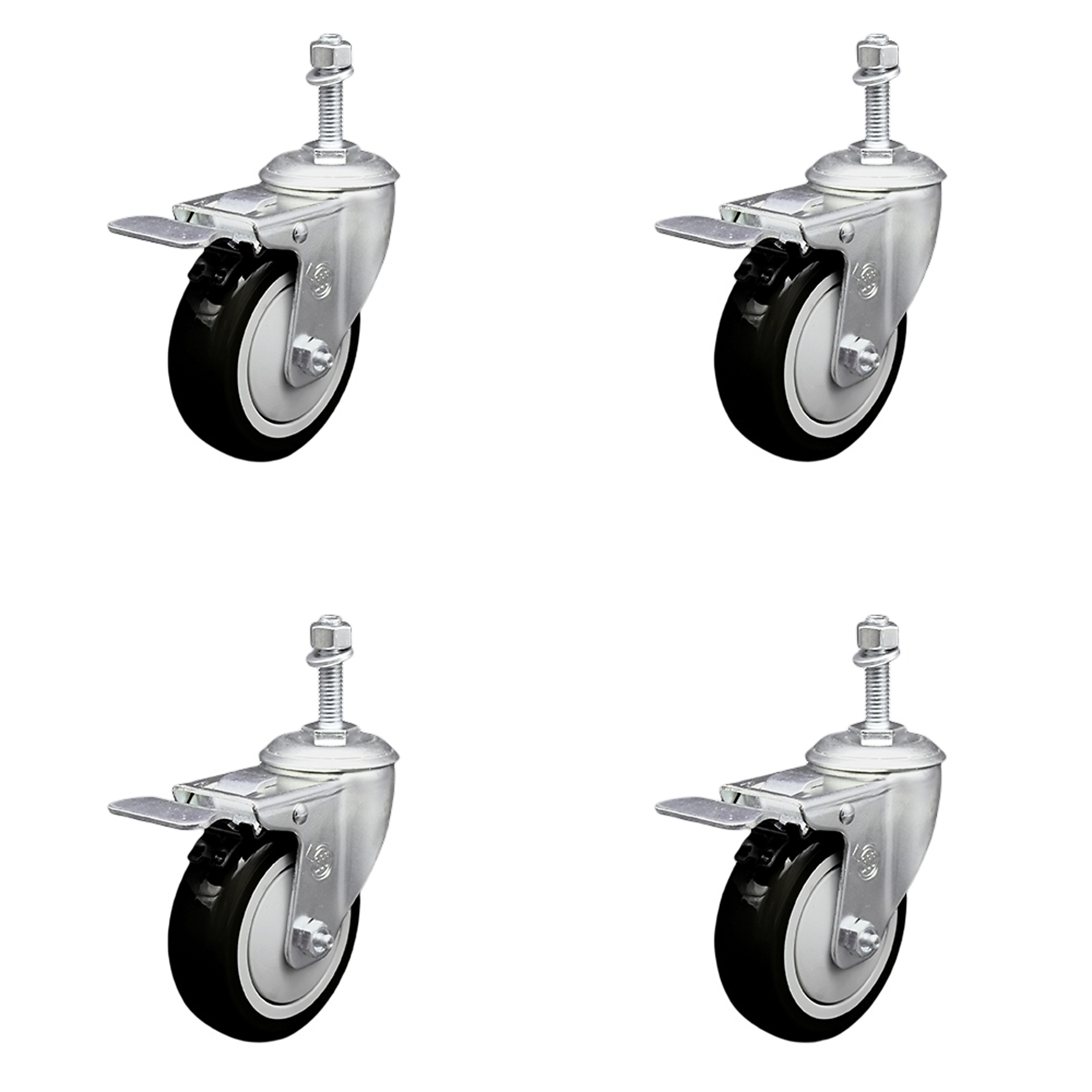 Service Caster, 4Inch x 1 1/4Inch Stem Casters, Wheel Diameter 4 in, Caster Type Swivel, Package (qty.) 4, Model SCC-TSTTL20S414-PPUB-BLK-381615-4