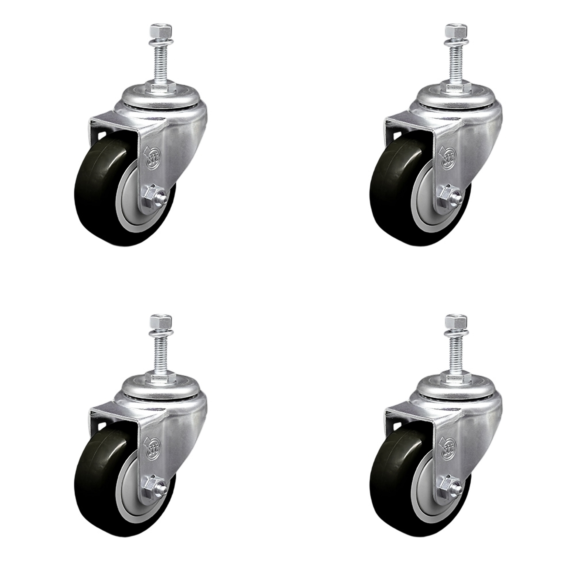 Service Caster, 3 1/2Inch x 1 1/4Inch Stem Casters, Wheel Diameter 3.5 in, Caster Type Swivel, Package (qty.) 4, Model SCC-TS20S3514-PPUB-BLK-M1015-4