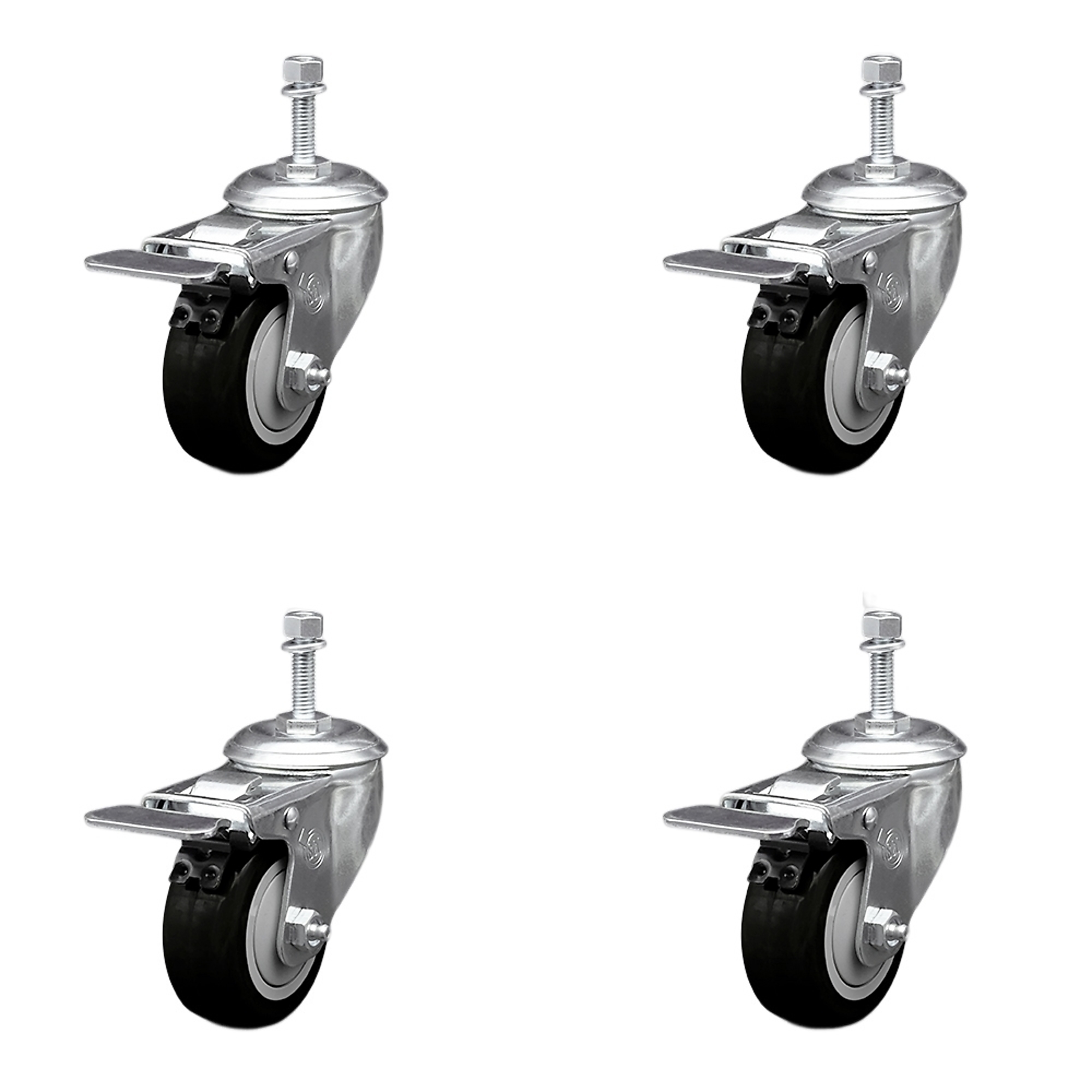 Service Caster, 3 1/2Inch x 1 1/4Inch Stem Casters, Wheel Diameter 3.5 in, Caster Type Swivel, Package (qty.) 4, Model SCC-SSTSTTL20S3514-PPUB-BLK-