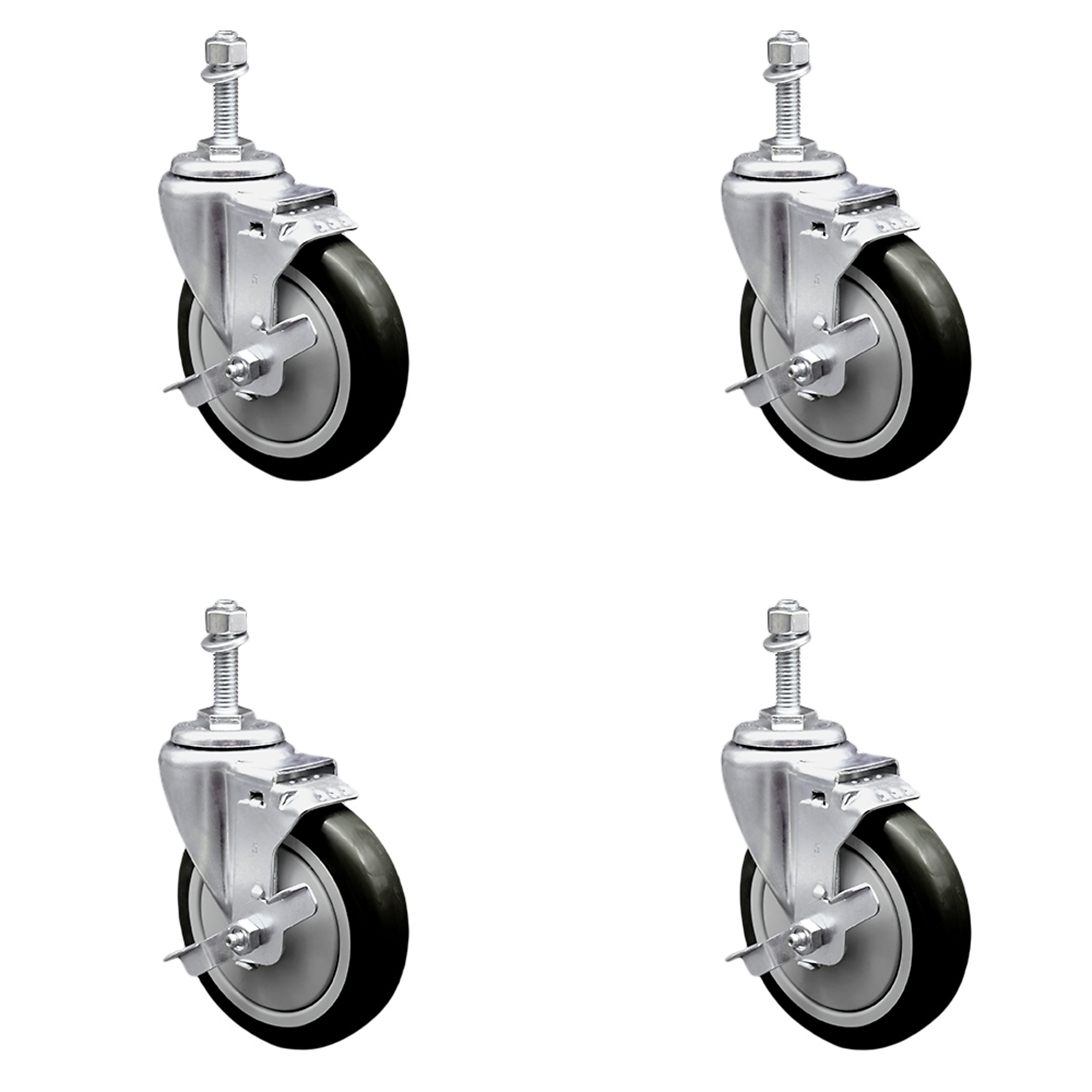 Service Caster, 5Inch x 1 1/4Inch Stem Casters, Wheel Diameter 5 in, Caster Type Swivel, Package (qty.) 4, Model SCC-TS20S514-PPUB-BLK-TLB-M1015-4