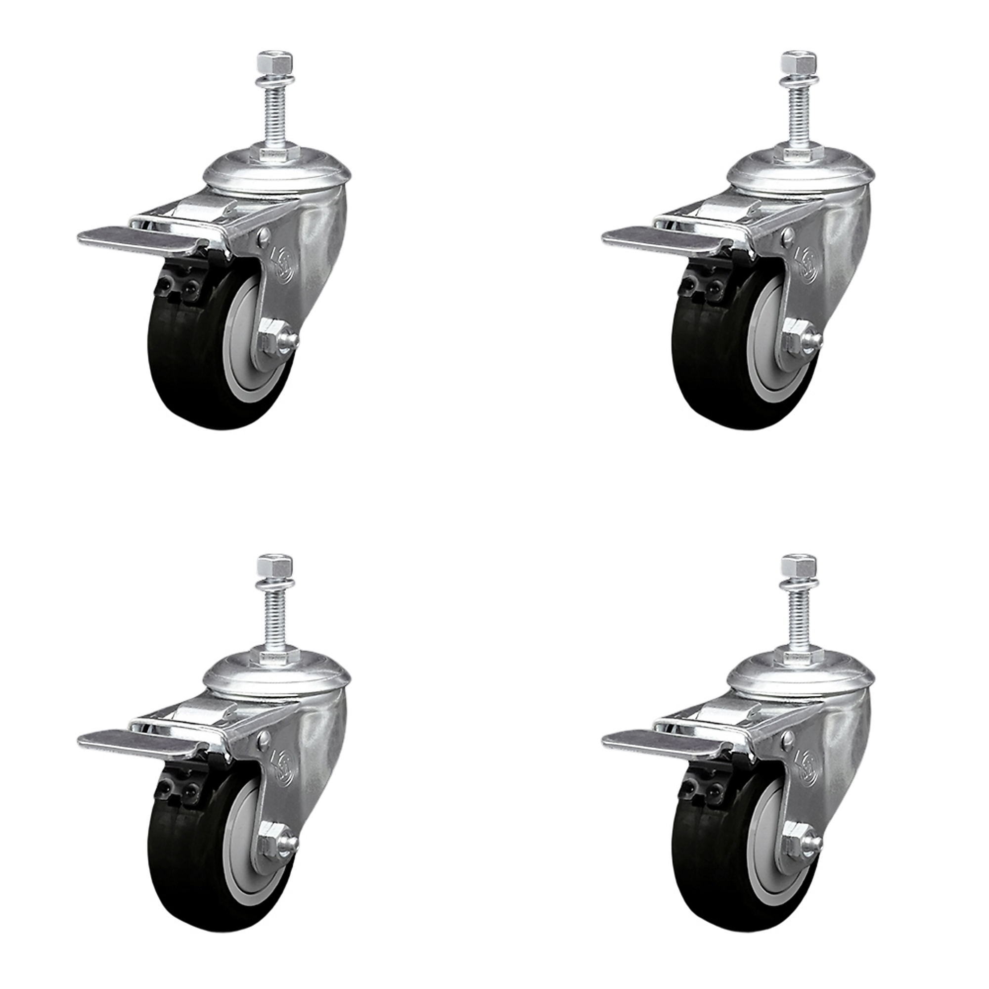 Service Caster, 3 1/2Inch x 1 1/4Inch Stem Casters, Wheel Diameter 3.5 in, Caster Type Swivel, Package (qty.) 4, Model SCC-TSTTL20S3514-PPUB-BLK-M1015