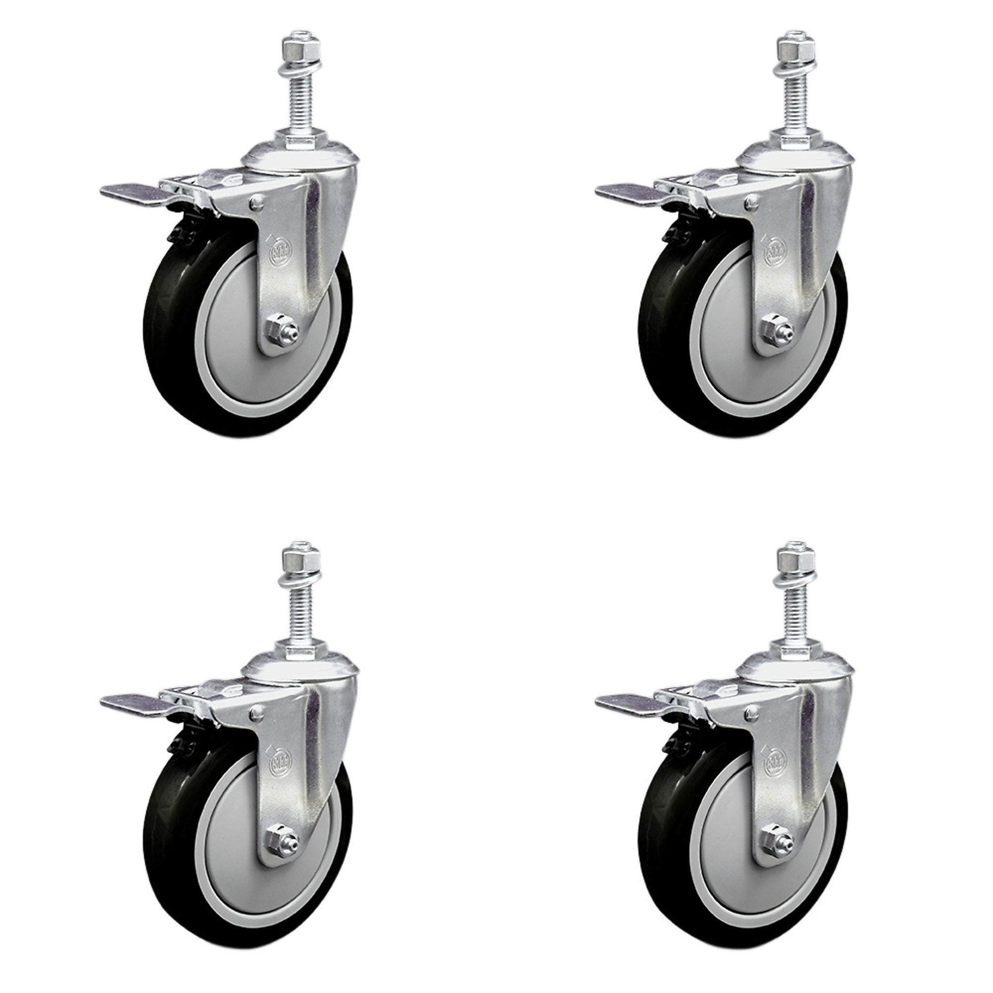 Service Caster, 5Inch x 1 1/4Inch Stem Casters, Wheel Diameter 5 in, Caster Type Swivel, Package (qty.) 4, Model SCC-SSTSTTL20S514-PPUB-BLK-M1015-4