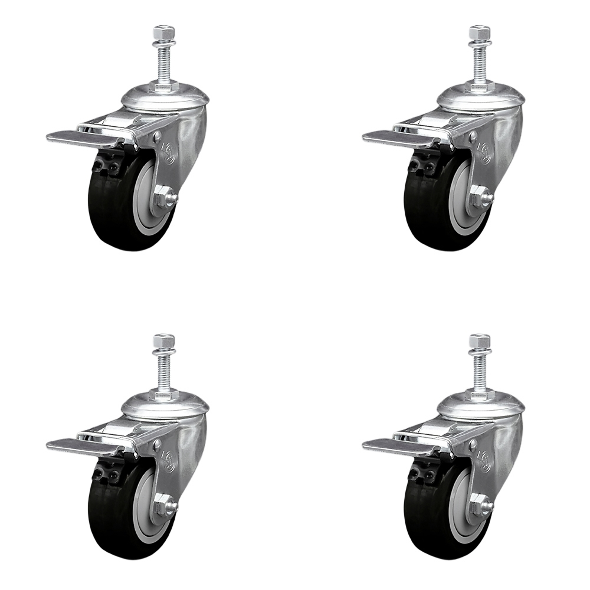 Service Caster, 3Inch x 1 1/4Inch Stem Casters, Wheel Diameter 3 in, Caster Type Swivel, Package (qty.) 4, Model SCC-TSTTL20S314-PPUB-BLK-381615-4