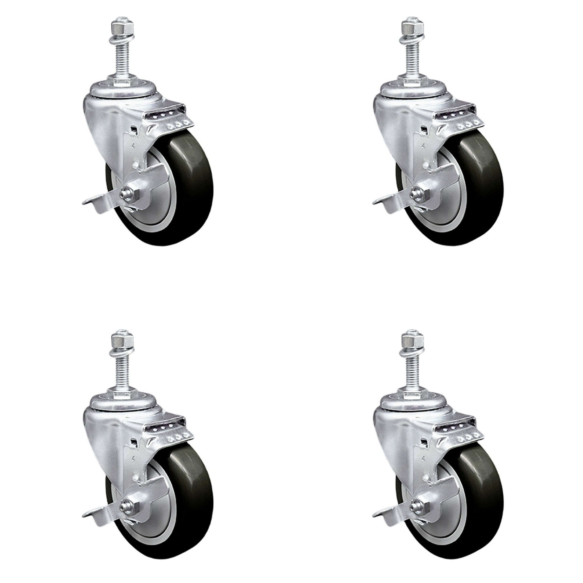 Service Caster, 4Inch x 1 1/4Inch Stem Casters, Wheel Diameter 4 in, Caster Type Swivel, Package (qty.) 4, Model SCC-TS20S414-PPUB-BLK-TLB-M1015-4