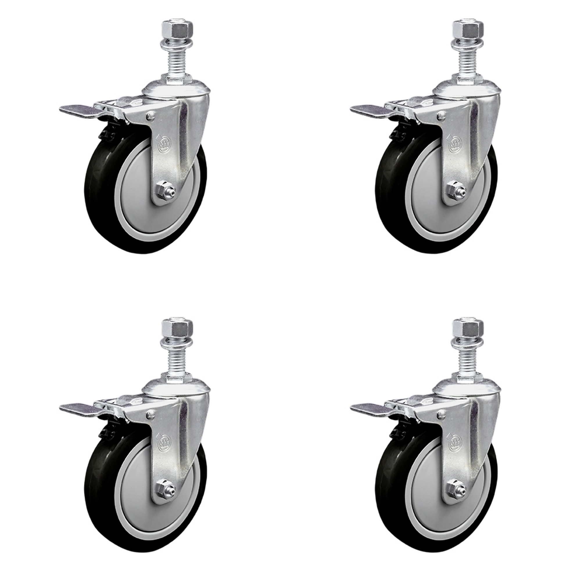 Service Caster, 5Inch x 1 1/4Inch Stem Casters, Wheel Diameter 5 in, Caster Type Swivel, Package (qty.) 4, Model SCC-TSTTL20S514-PPUB-BLK-M1215-4