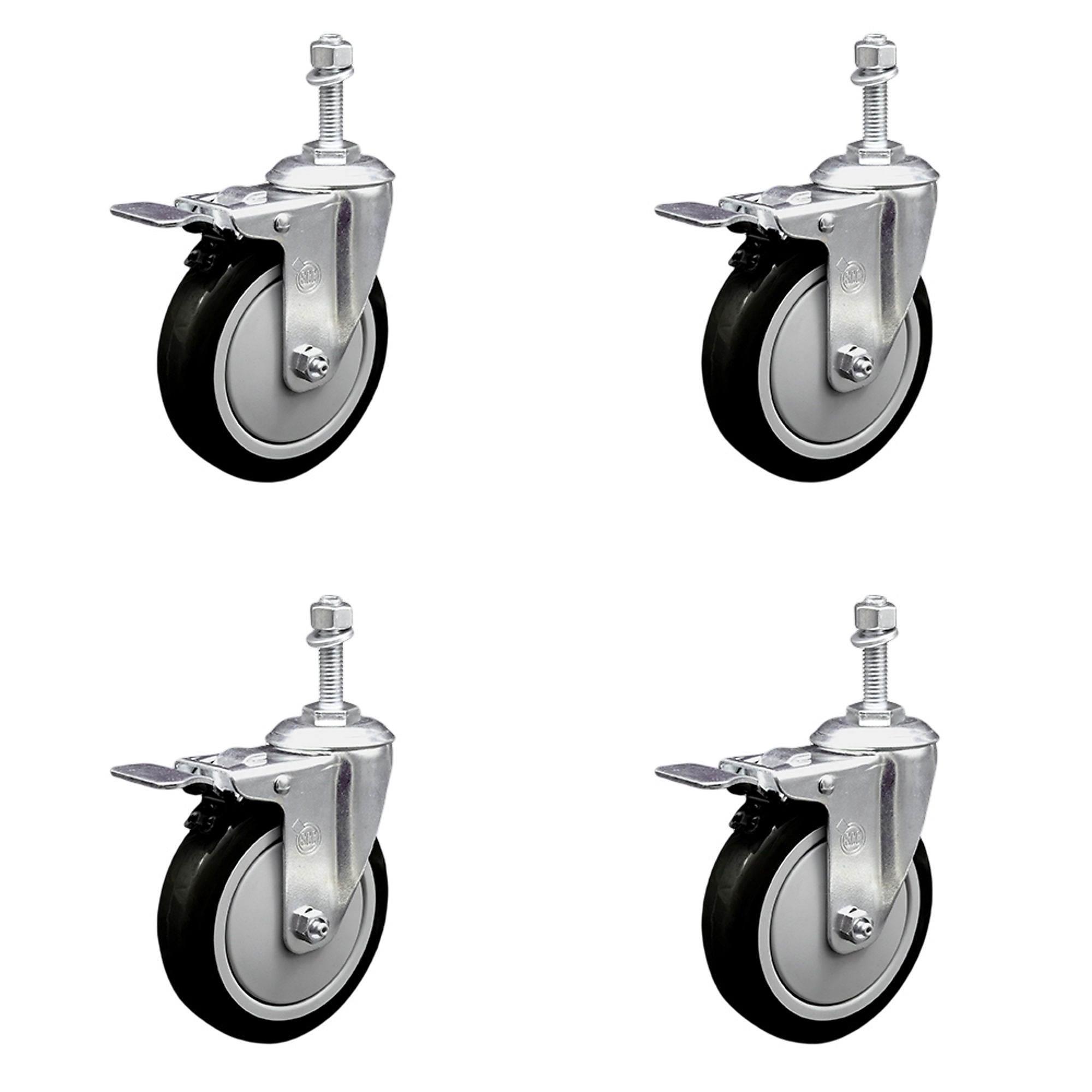 Service Caster, 5Inch x 1 1/4Inch Stem Casters, Wheel Diameter 5 in, Caster Type Swivel, Package (qty.) 4, Model SCC-TSTTL20S514-PPUB-BLK-M1015-4