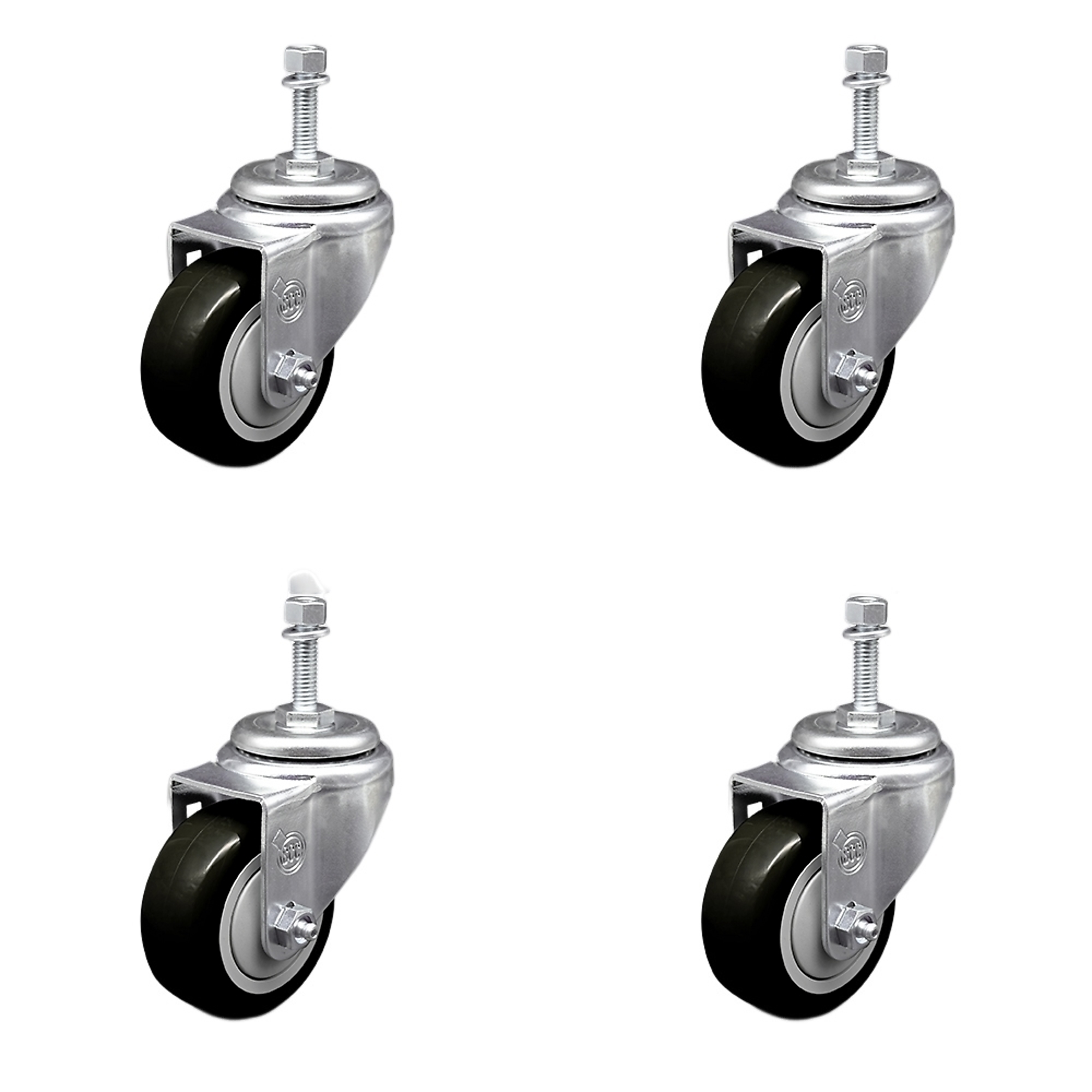 Service Caster, 3Inch x 1 1/4Inch Stem Casters, Wheel Diameter 3 in, Caster Type Swivel, Package (qty.) 4, Model SCC-SSTS20S314-PPUB-BLK-M1015-4