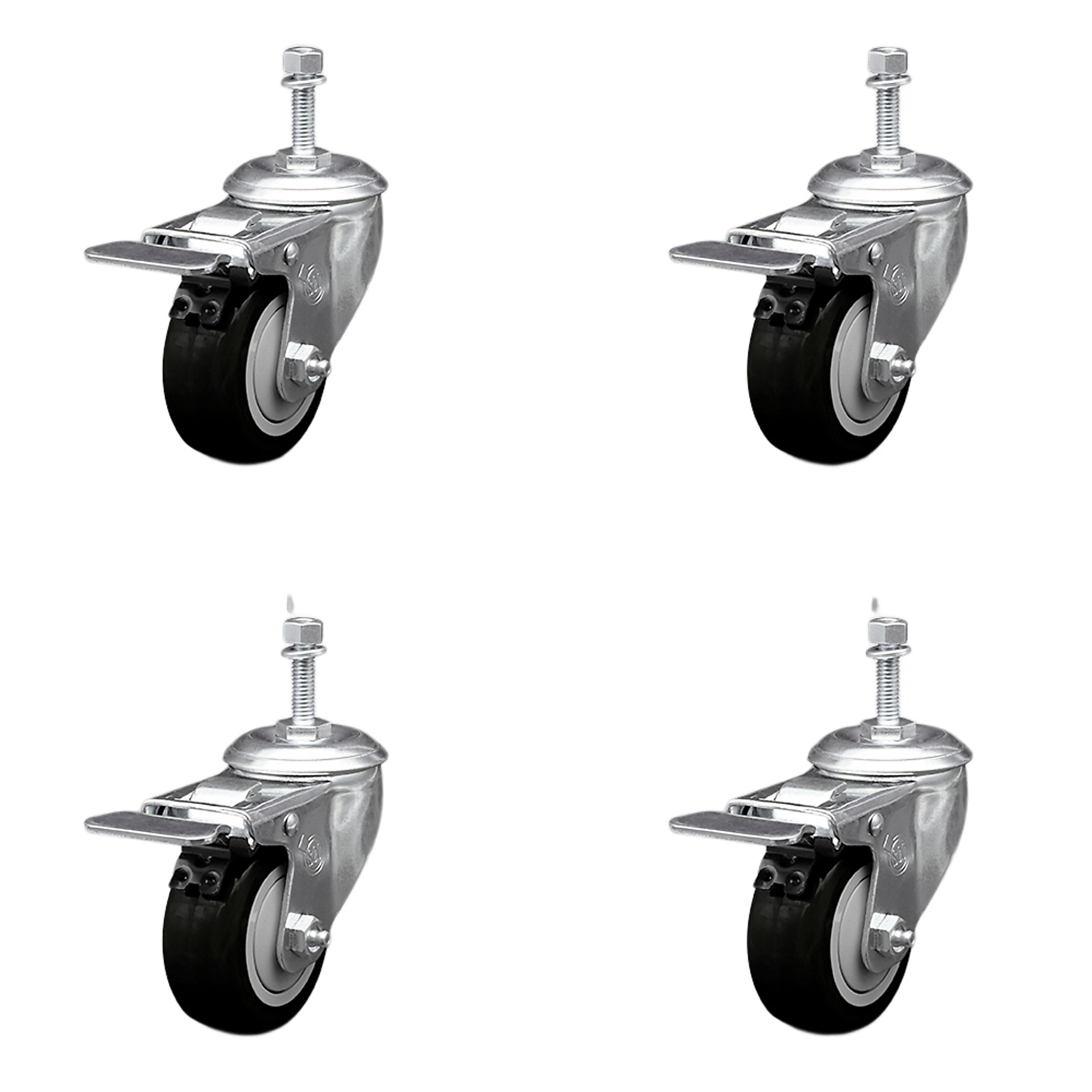 Service Caster, 3Inch x 1 1/4Inch Stem Casters, Wheel Diameter 3 in, Caster Type Swivel, Package (qty.) 4, Model SCC-SSTSTTL20S314-PPUB-BLK-381615-4