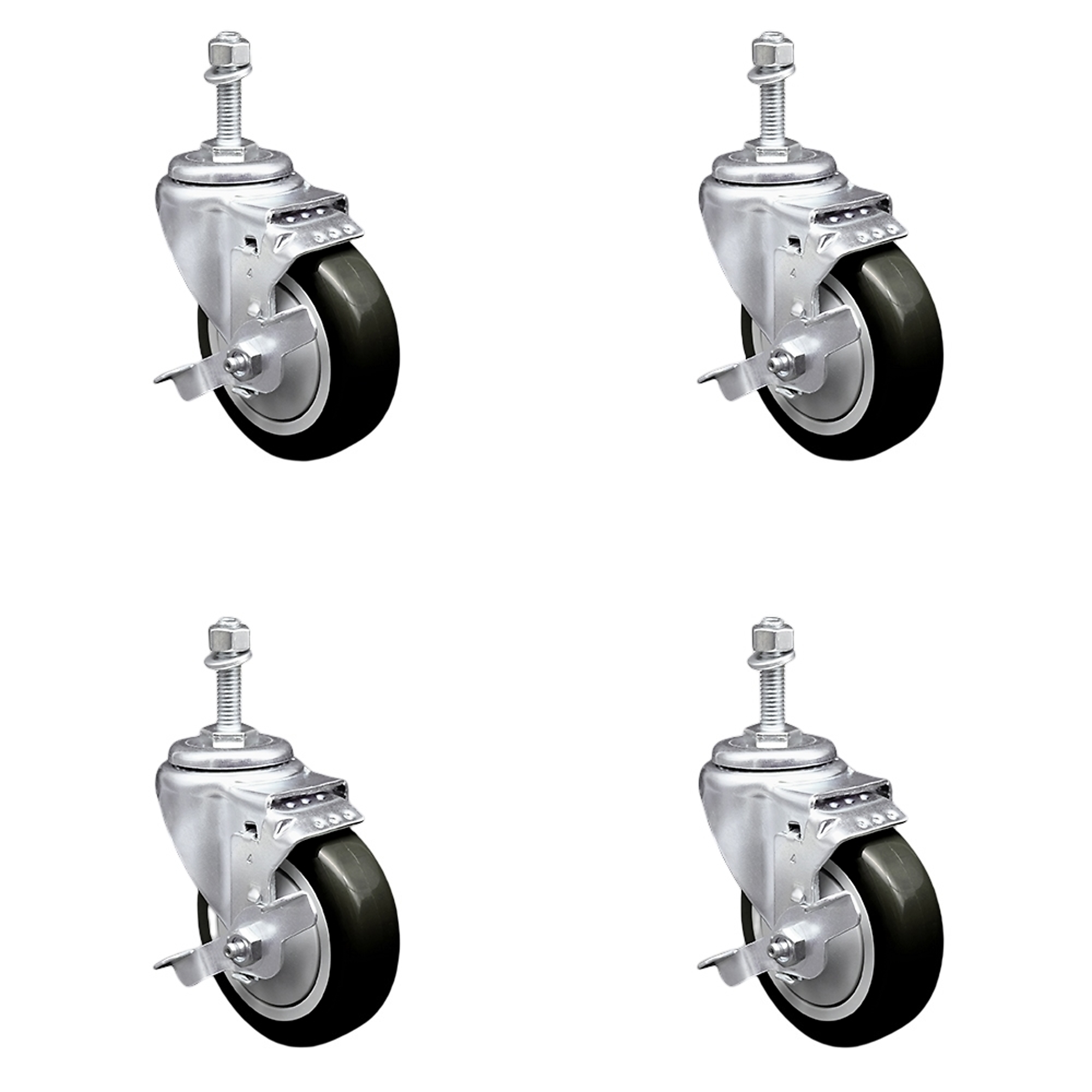 Service Caster, 4Inch x 1 1/4Inch Stem Casters, Wheel Diameter 4 in, Caster Type Swivel, Package (qty.) 4, Model SCC-SSTS20S414-PPUB-BLK-TLB-M1015-4